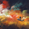 Fototapete Gemälde mit Wolken Mann im Boot M5987