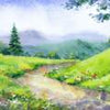 Fototapete Gemälde Landschaft mit Hügeln M5995