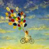 Fototapete Gemälde Frau mit Luftballons auf Fahrrad M5996