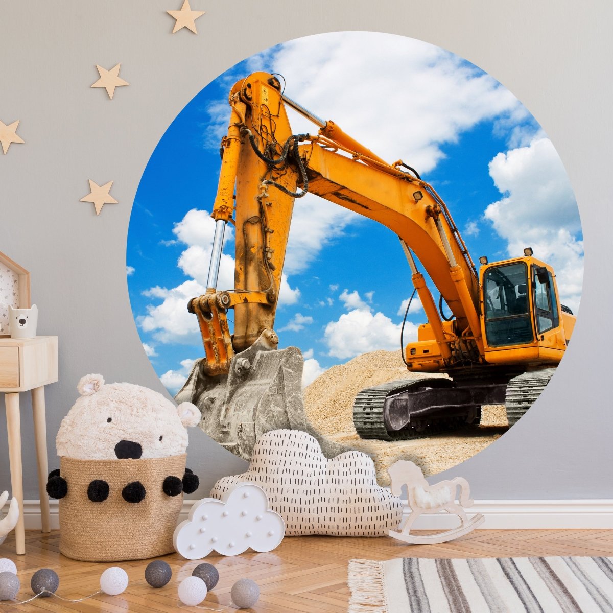 Runde Fototapete gelber Bagger M0002 - Bild 1 Runde Fototapete gelber Bagger M0002 - Bild 1