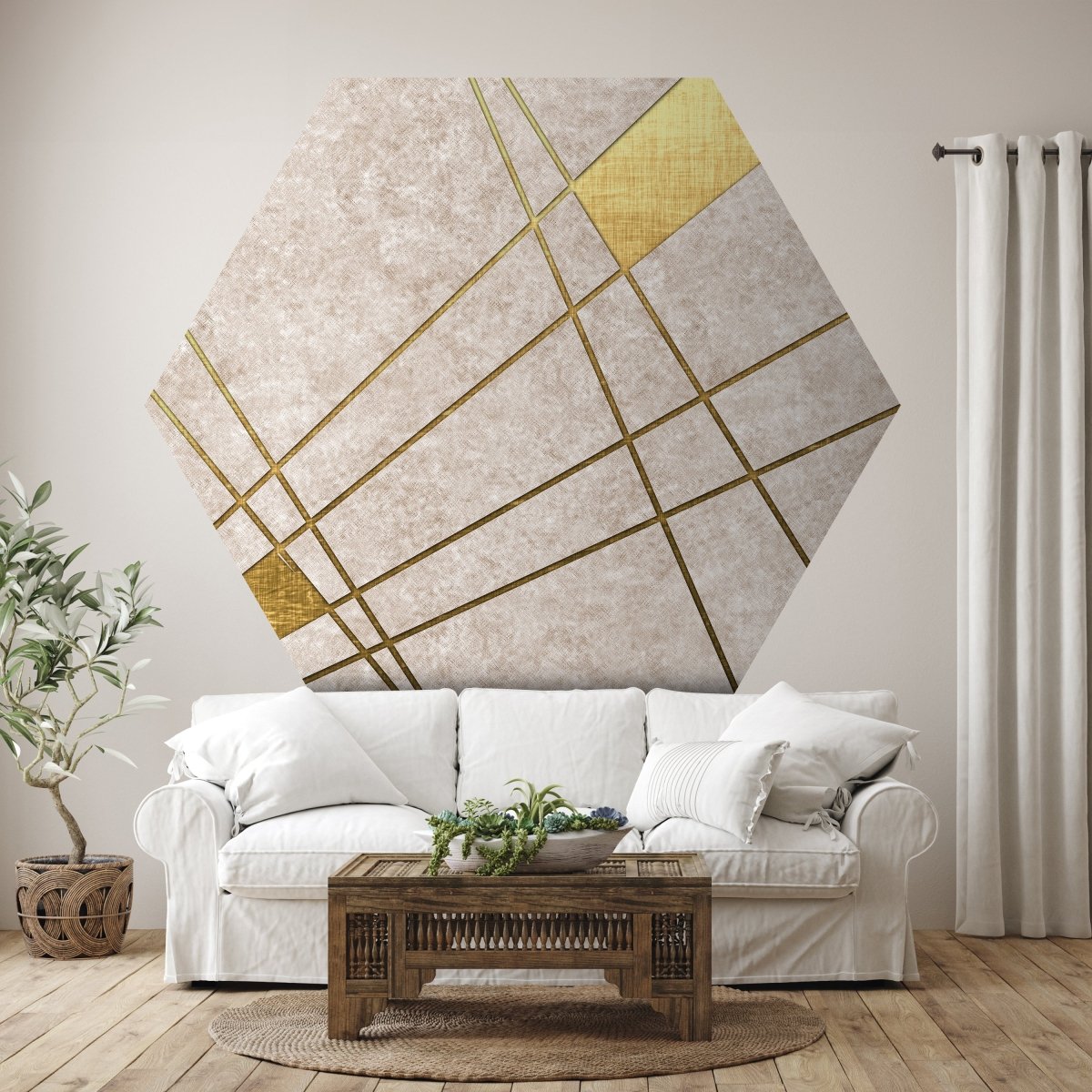 Hexagon-Fototapete Abstrakte goldene Linien M0009 - Bild 1 Hexagon-Fototapete Abstrakte goldene Linien M0009 - Bild 1