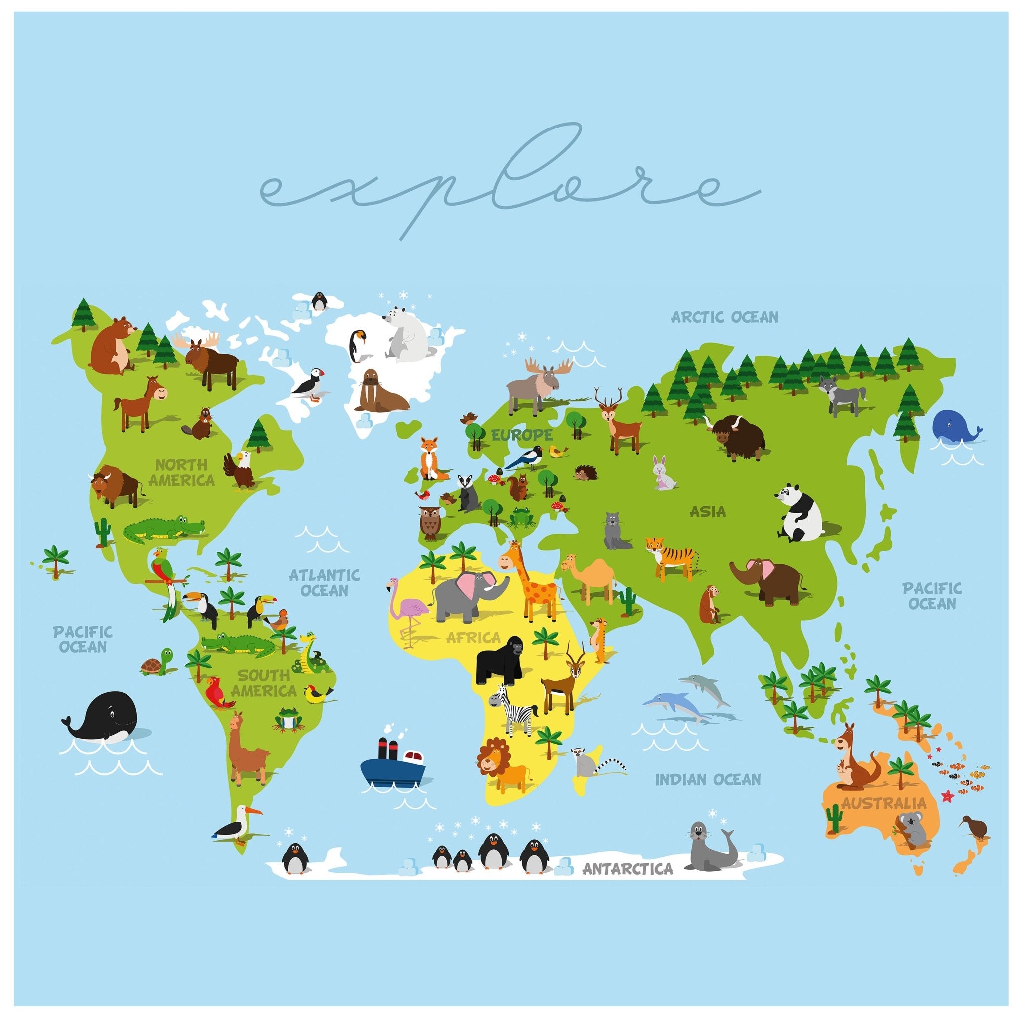 Quadratische Fototapete Weltkarte mit Tieren M0011 - Bild 11 Quadratische Fototapete Weltkarte mit Tieren M0011 - Bild 11