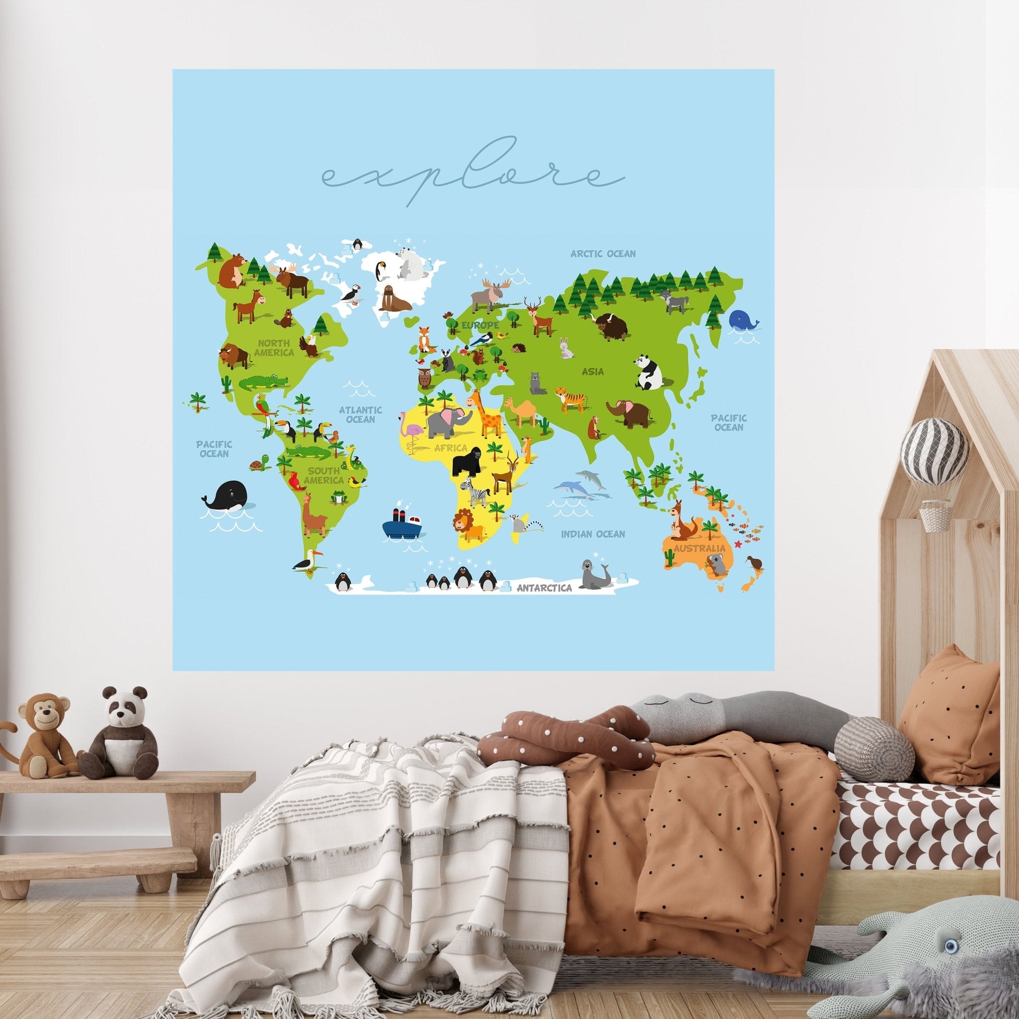Quadratische Fototapete Weltkarte mit Tieren M0011 - Bild 2 Quadratische Fototapete Weltkarte mit Tieren M0011 - Bild 2