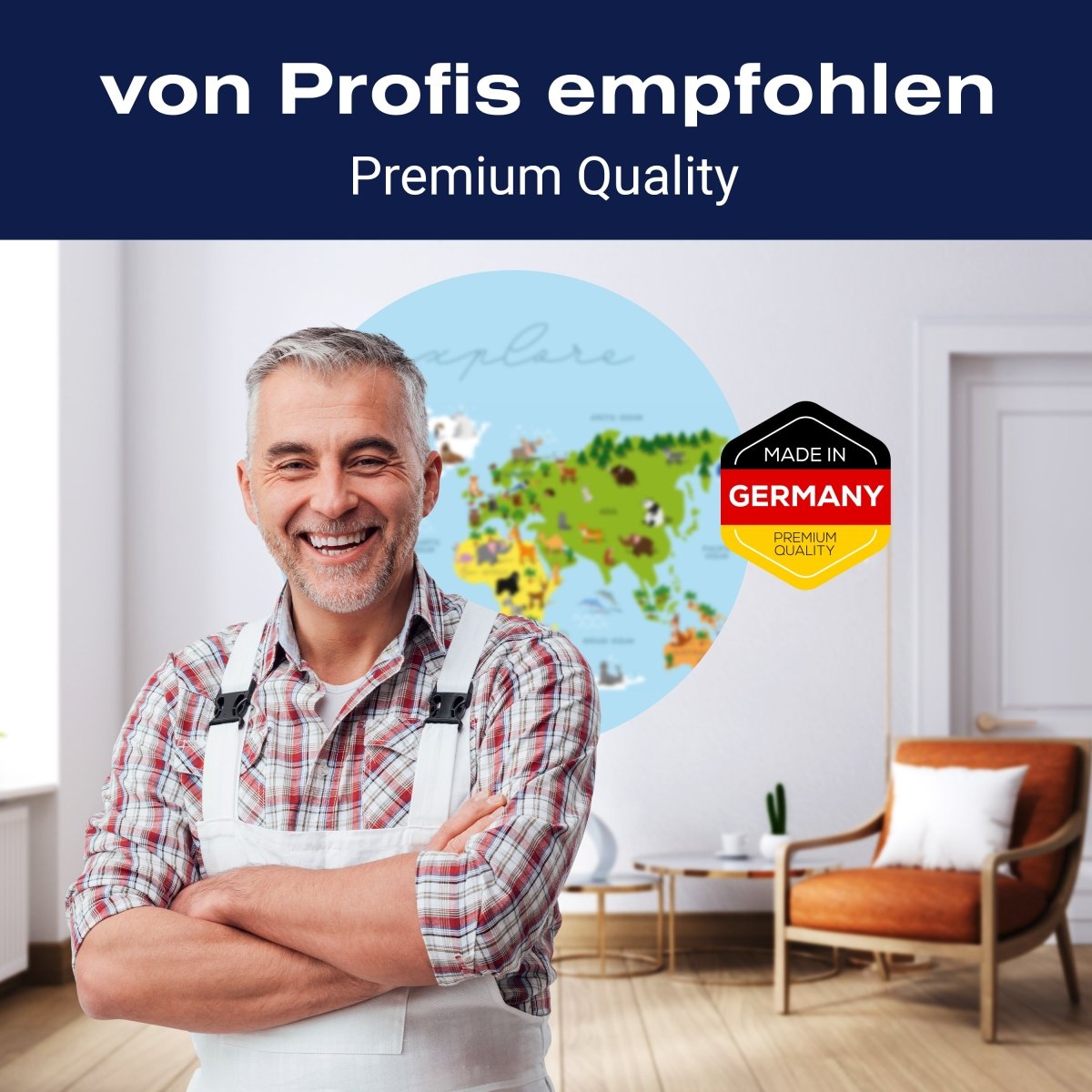 Runde Fototapete Weltkarte mit Tieren M0011 - Bild 5 Runde Fototapete Weltkarte mit Tieren M0011 - Bild 5