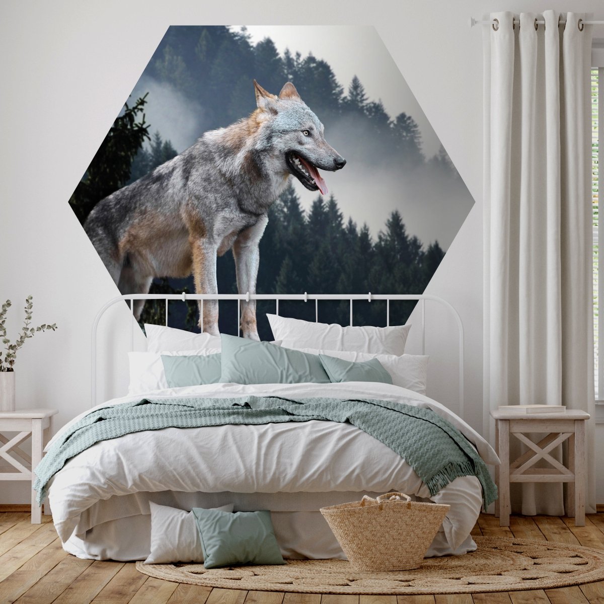Hexagon-Fototapete Wolf im Wald M0013 - Bild 1