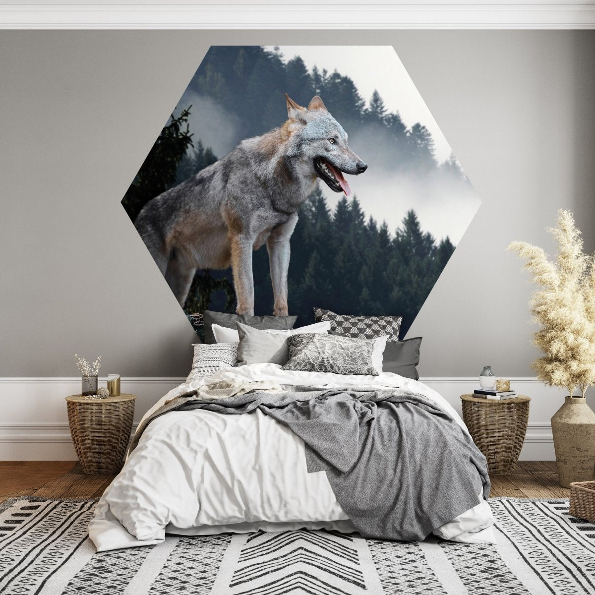 Hexagon-Fototapete Wolf im Wald M0013 - Bild 3