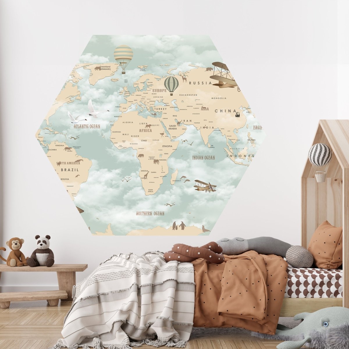 Hexagon-Fototapete Weltkarte für Kinder M0017 - Bild 2 Hexagon-Fototapete Weltkarte für Kinder M0017 - Bild 2