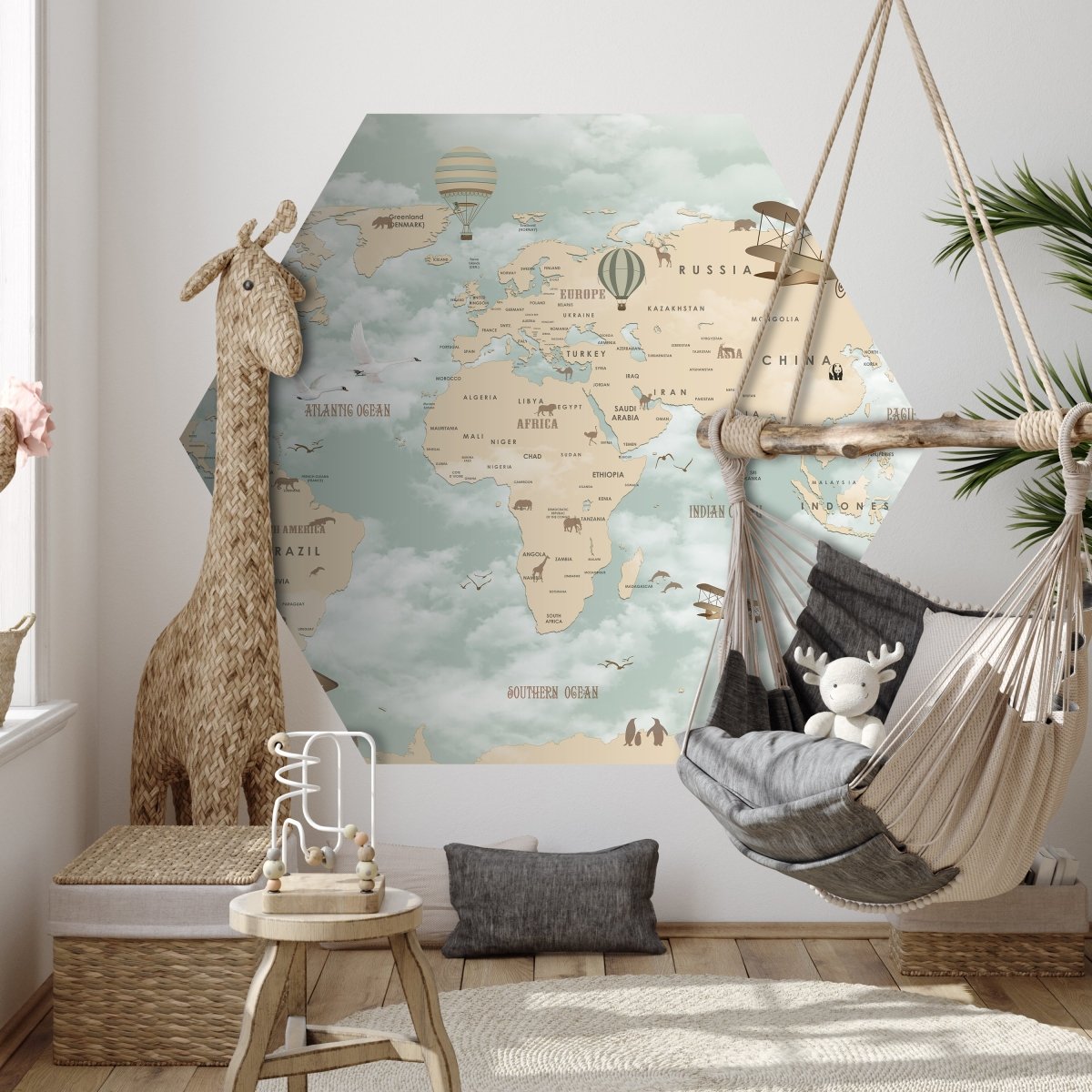 Hexagon-Fototapete Weltkarte für Kinder M0017 - Bild 3 Hexagon-Fototapete Weltkarte für Kinder M0017 - Bild 3