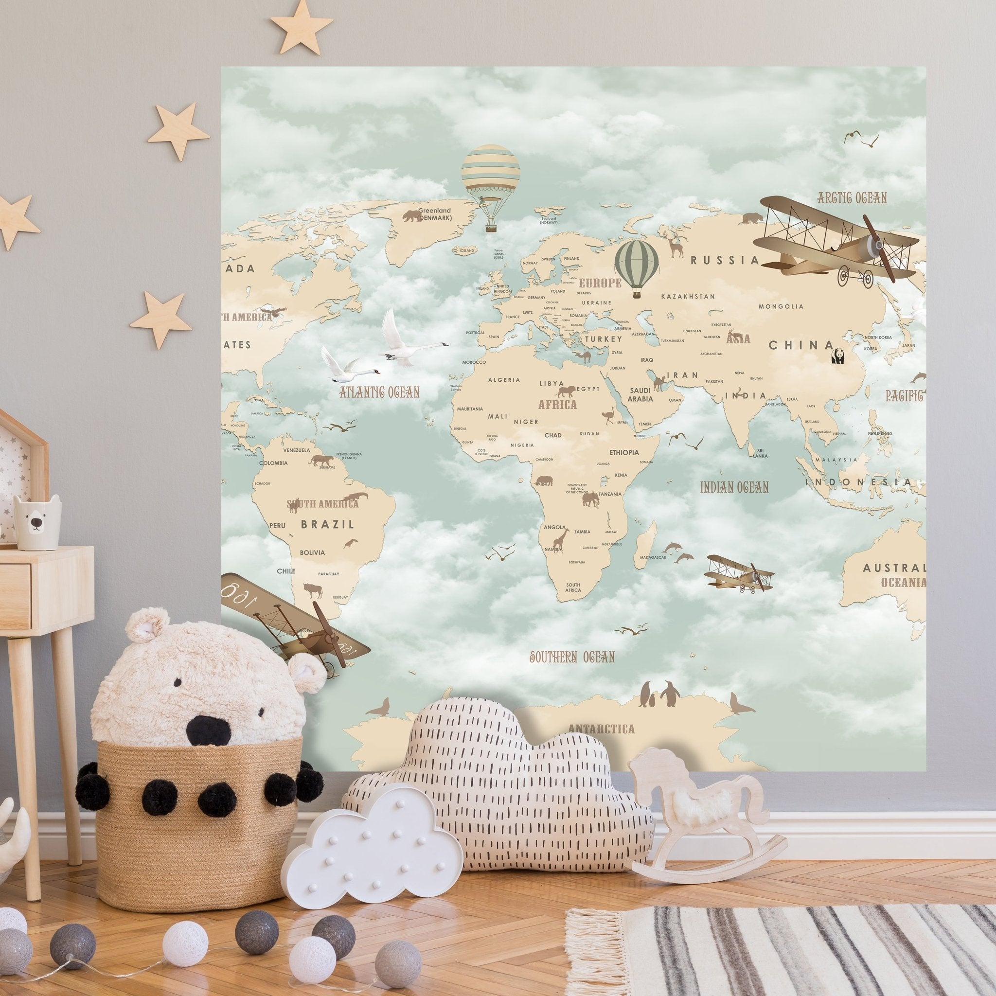Quadratische Fototapete Weltkarte für Kinder M0017 - Bild 1 Quadratische Fototapete Weltkarte für Kinder M0017 - Bild 1