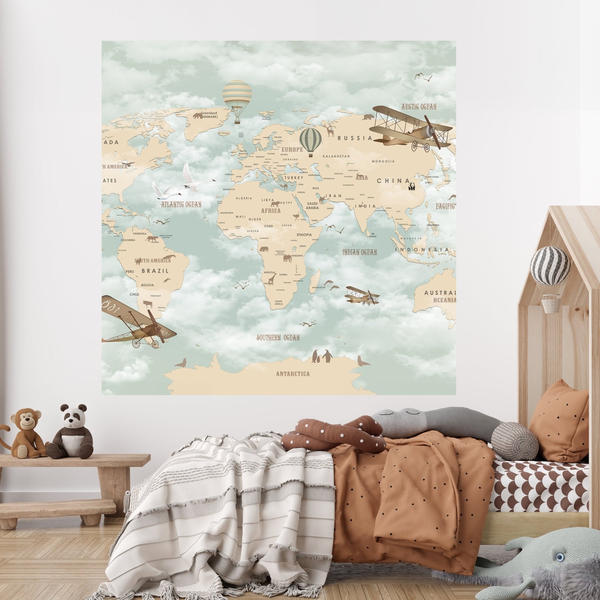 Quadratische Fototapete Weltkarte für Kinder M0017 - Bild 2 Quadratische Fototapete Weltkarte für Kinder M0017 - Bild 2