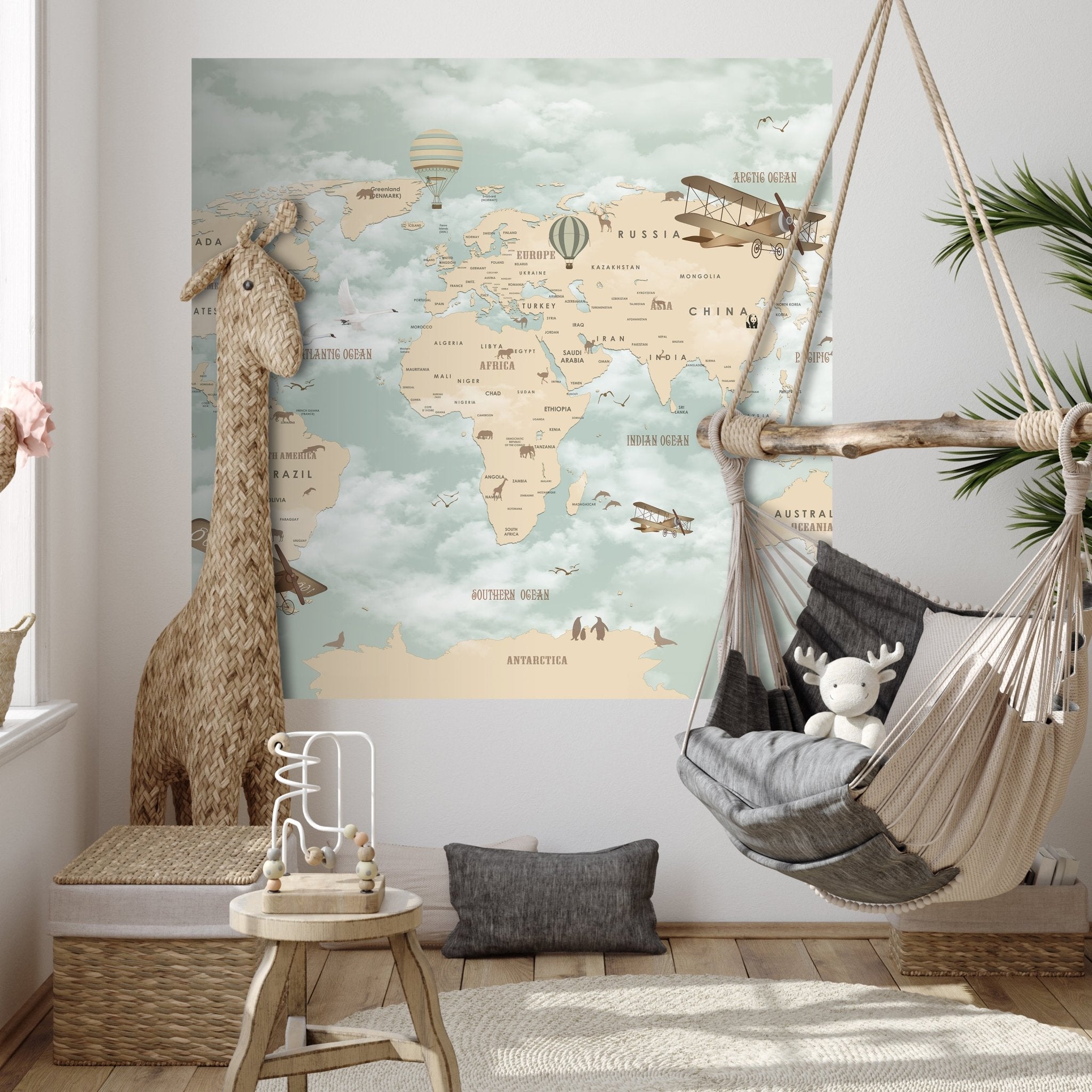 Quadratische Fototapete Weltkarte für Kinder M0017 - Bild 3 Quadratische Fototapete Weltkarte für Kinder M0017 - Bild 3