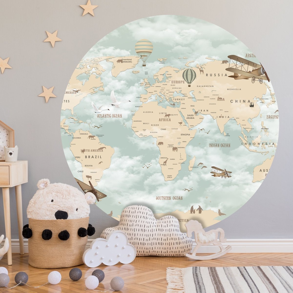 Runde Fototapete Weltkarte für Kinder M0017 - Bild 1 Runde Fototapete Weltkarte für Kinder M0017 - Bild 1