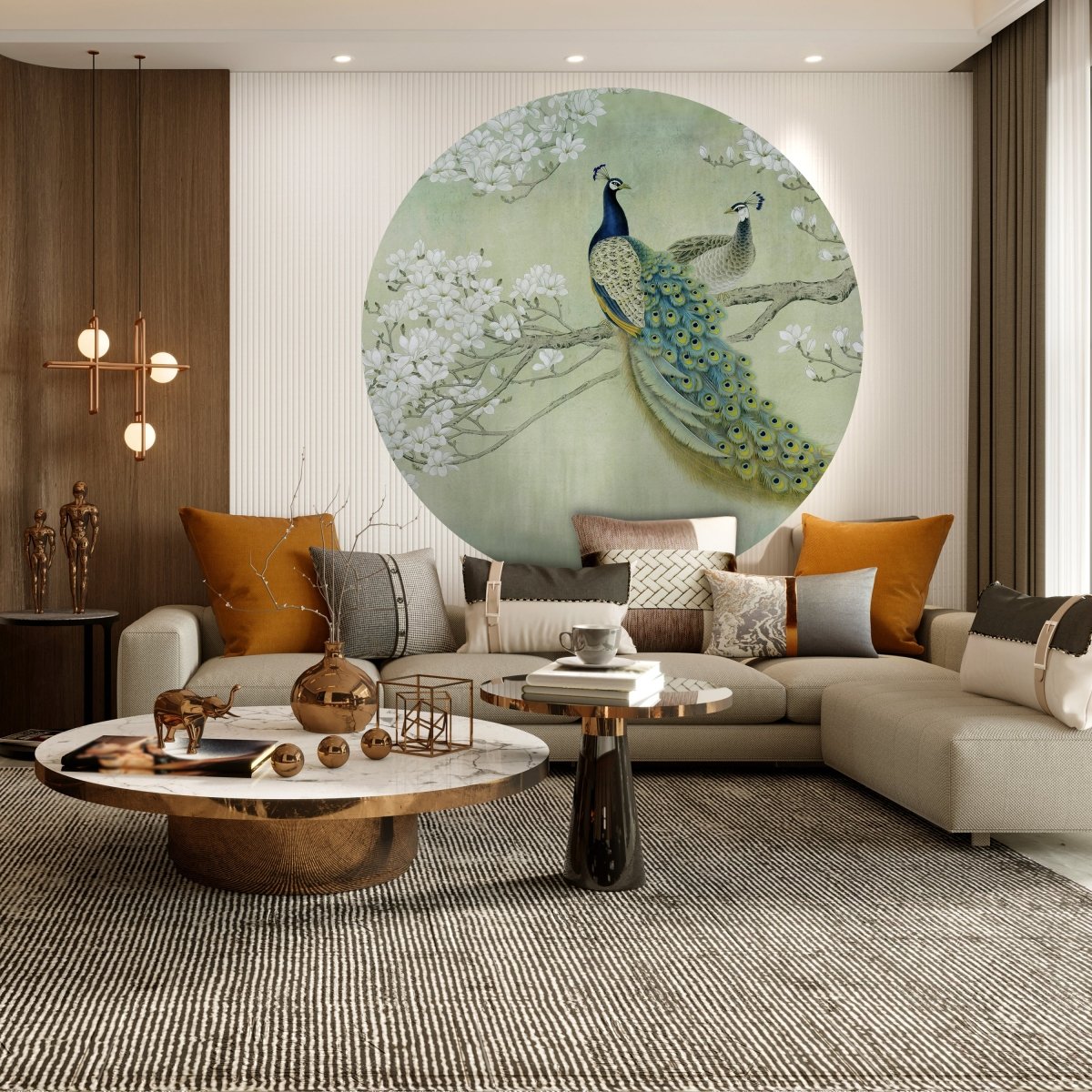 Runde Fototapete Pfaue auf blühendem Zweig M0022 - Bild 3 Runde Fototapete Pfaue auf blühendem Zweig M0022 - Bild 3