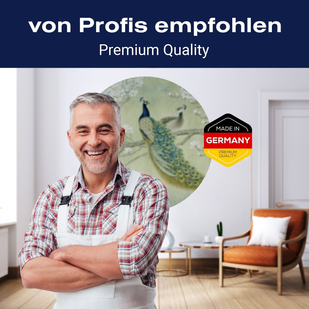 Runde Fototapete Pfaue auf blühendem Zweig M0022 - Bild 5 Runde Fototapete Pfaue auf blühendem Zweig M0022 - Bild 5