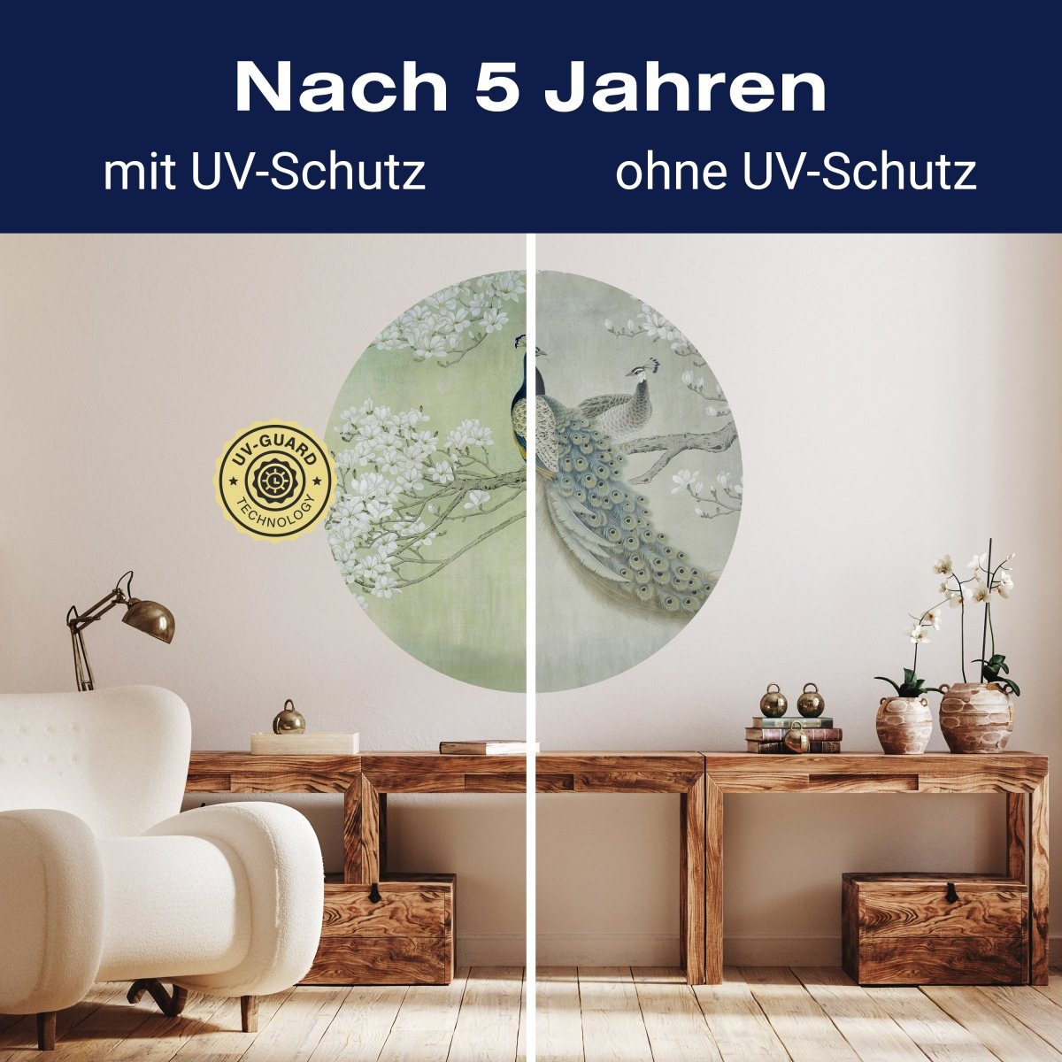 Runde Fototapete Pfaue auf blühendem Zweig M0022 - Bild 9 Runde Fototapete Pfaue auf blühendem Zweig M0022 - Bild 9