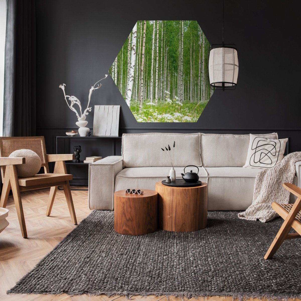 Hexagon-Fototapete Birkenwald mit Blumenwiese M0024 - Bild 2 Hexagon-Fototapete Birkenwald mit Blumenwiese M0024 - Bild 2