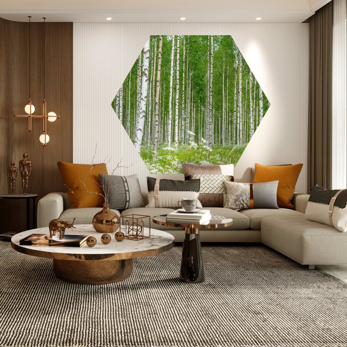 Hexagon-Fototapete Birkenwald mit Blumenwiese M0024 - Bild 3 Hexagon-Fototapete Birkenwald mit Blumenwiese M0024 - Bild 3