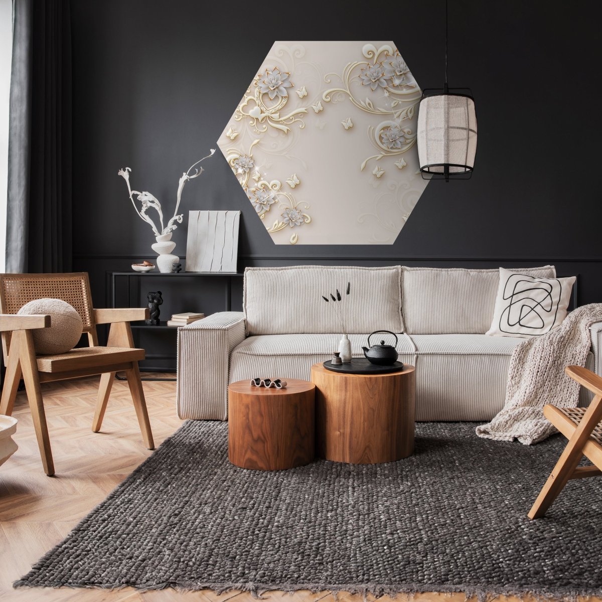 Hexagon-Fototapete goldene Blumen und Ornamente M0028 - Bild 2 Hexagon-Fototapete goldene Blumen und Ornamente M0028 - Bild 2