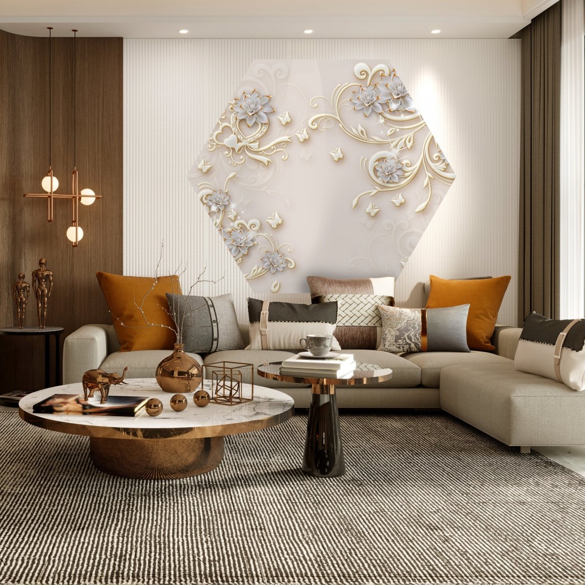 Hexagon-Fototapete goldene Blumen und Ornamente M0028 - Bild 3 Hexagon-Fototapete goldene Blumen und Ornamente M0028 - Bild 3