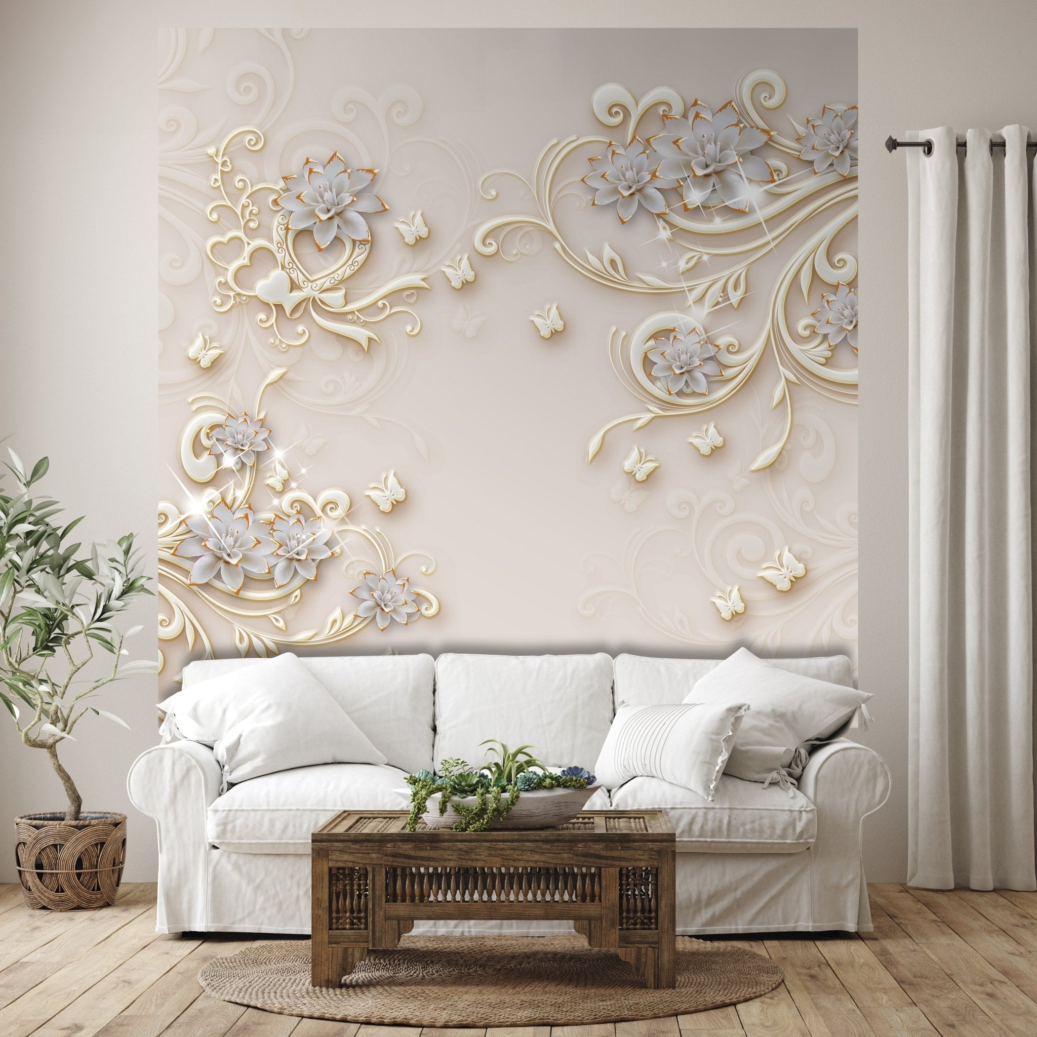 Quadratische Fototapete goldene Blumen und Ornamente M0028 - Bild 1 Quadratische Fototapete goldene Blumen und Ornamente M0028 - Bild 1