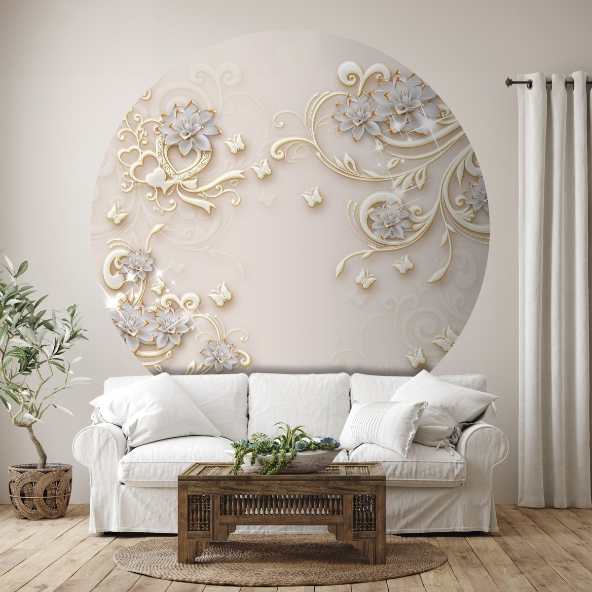 Runde Fototapete goldene Blumen und Ornamente M0028 - Bild 1 Runde Fototapete goldene Blumen und Ornamente M0028 - Bild 1