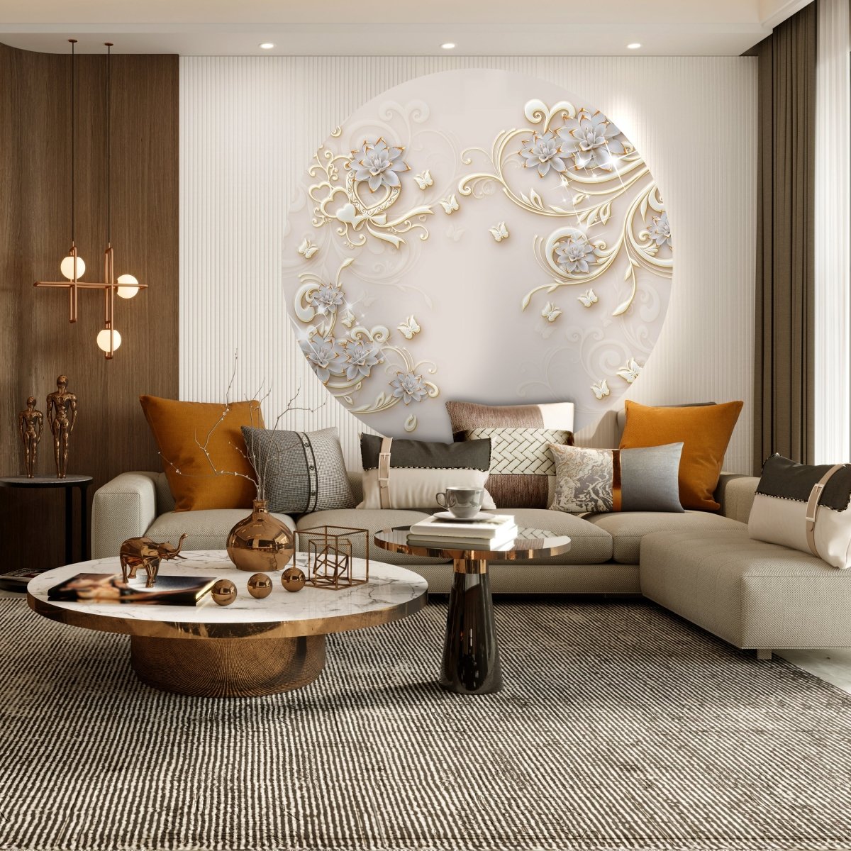 Runde Fototapete goldene Blumen und Ornamente M0028 - Bild 3 Runde Fototapete goldene Blumen und Ornamente M0028 - Bild 3