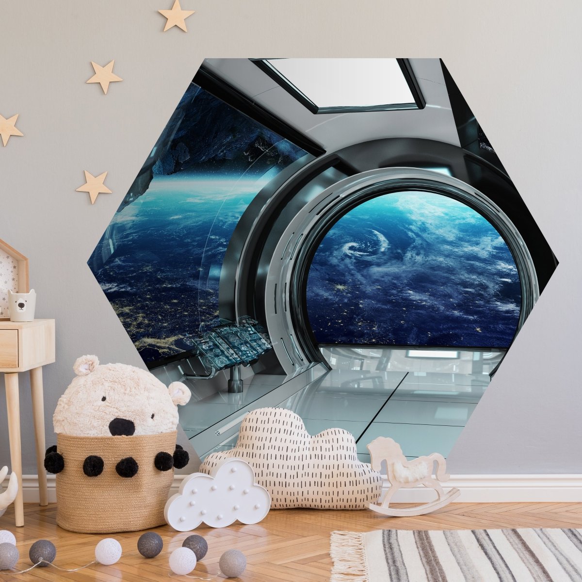 Hexagon-Fototapete Blick aus Raumschiff M0031 - Bild 1 Hexagon-Fototapete Blick aus Raumschiff M0031 - Bild 1