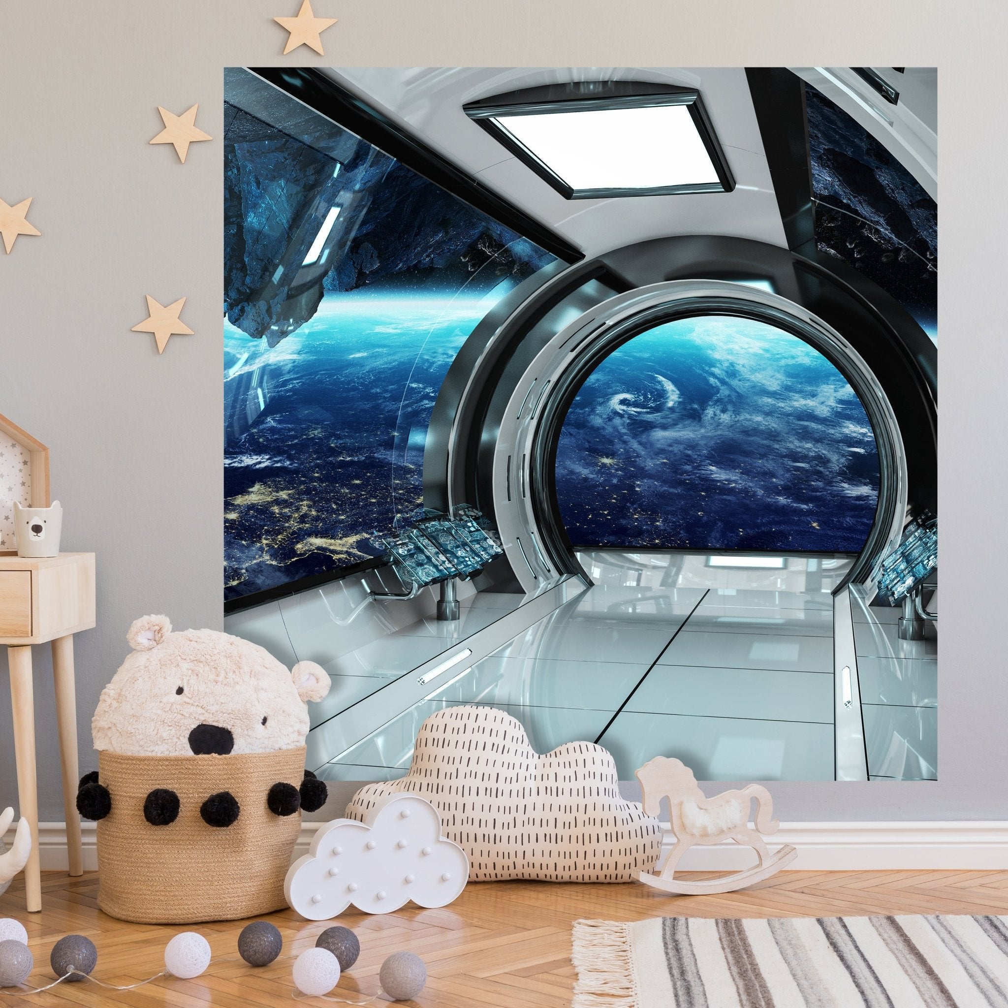 Quadratische Fototapete Blick aus Raumschiff M0031 - Bild 1 Quadratische Fototapete Blick aus Raumschiff M0031 - Bild 1