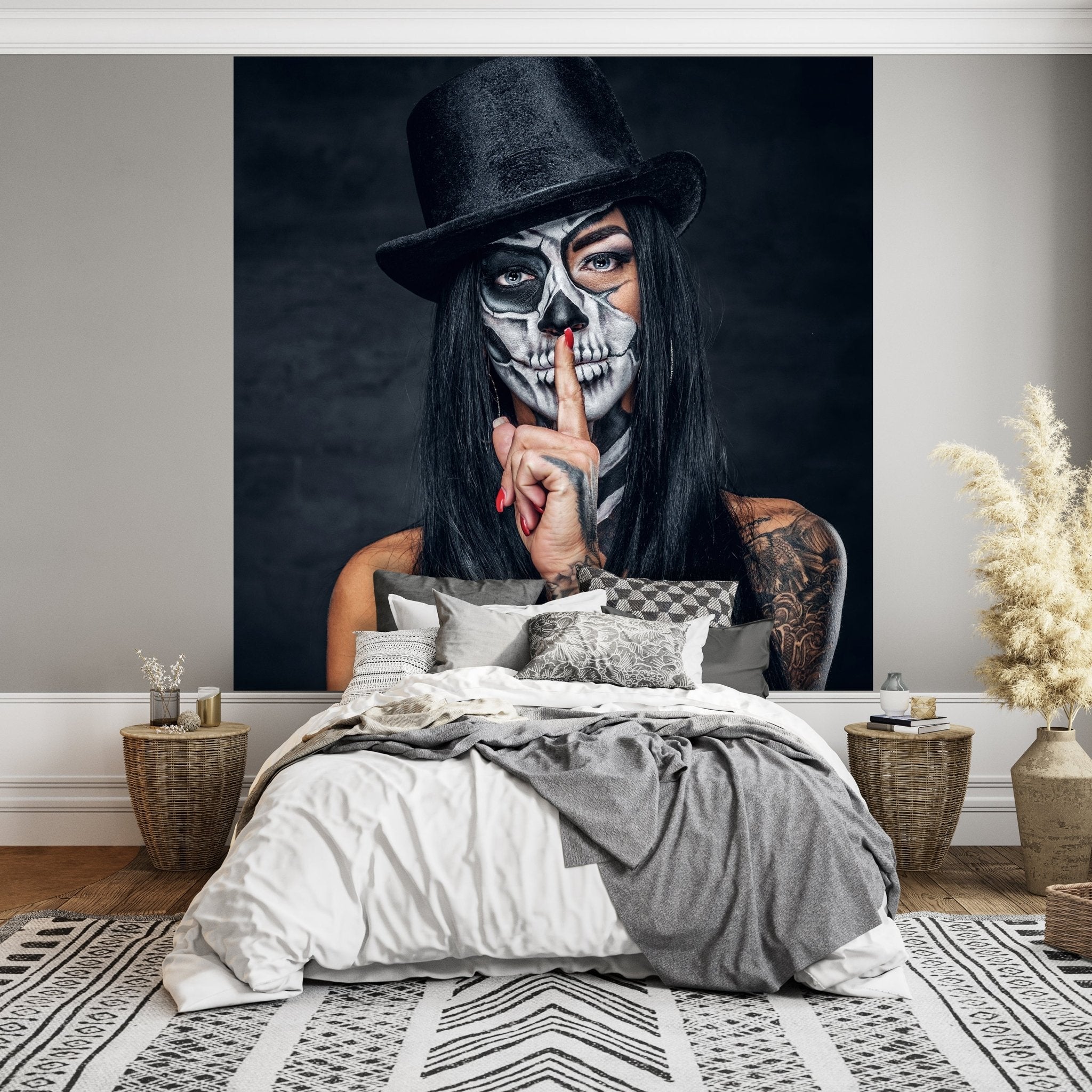 Quadratische Fototapete Frau mit Totenkopf M0034 - Bild 3 Quadratische Fototapete Frau mit Totenkopf M0034 - Bild 3