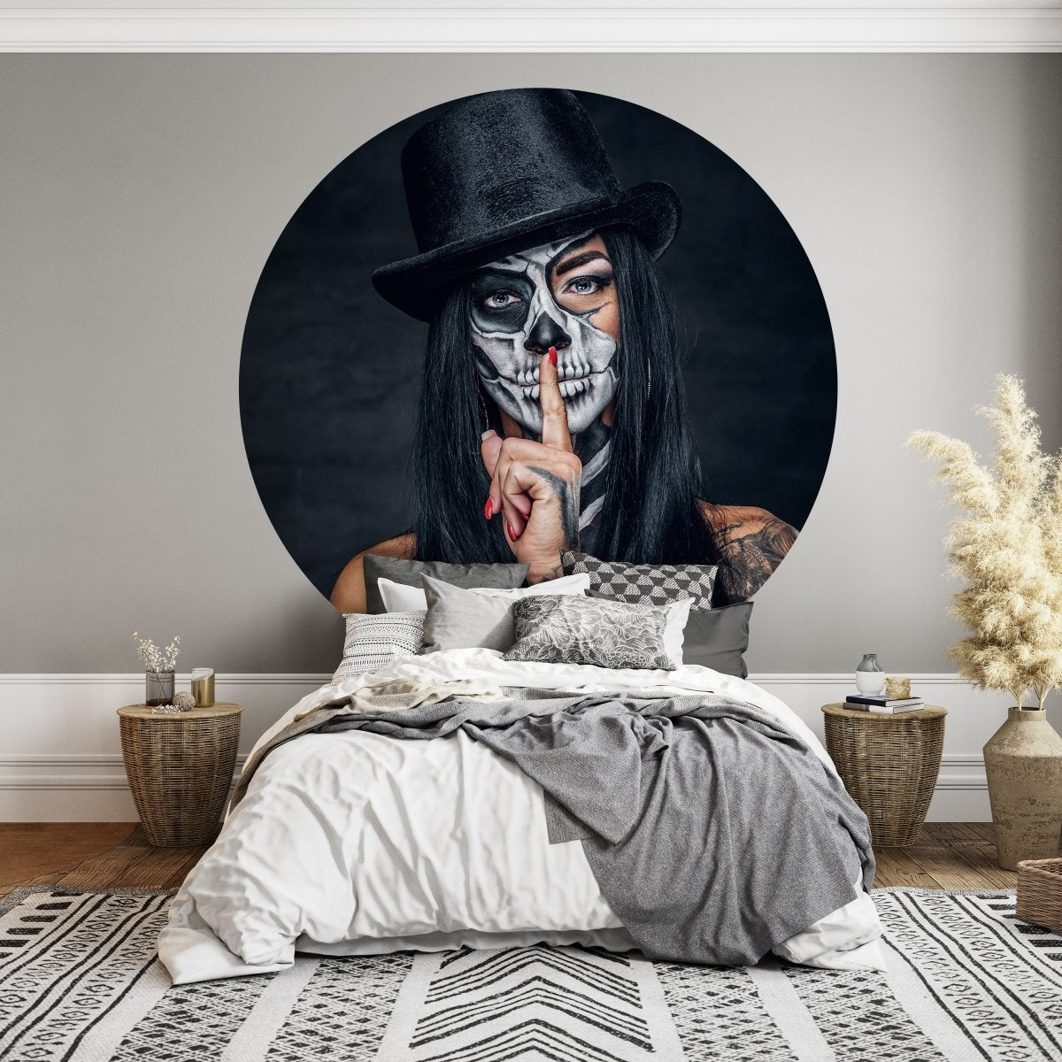 Runde Fototapete Frau mit Totenkopf M0034 - Bild 3 Runde Fototapete Frau mit Totenkopf M0034 - Bild 3