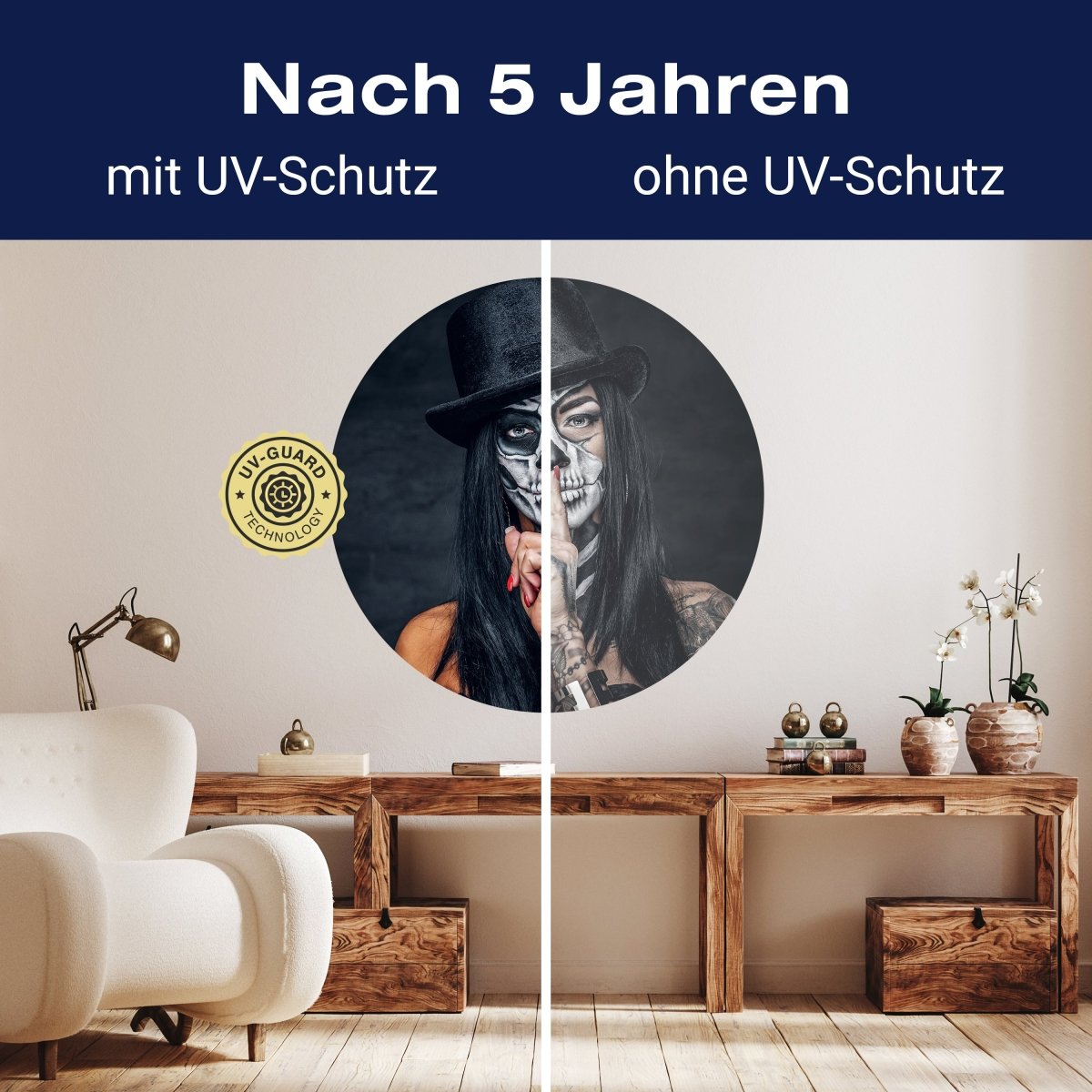 Runde Fototapete Frau mit Totenkopf M0034 - Bild 9 Runde Fototapete Frau mit Totenkopf M0034 - Bild 9