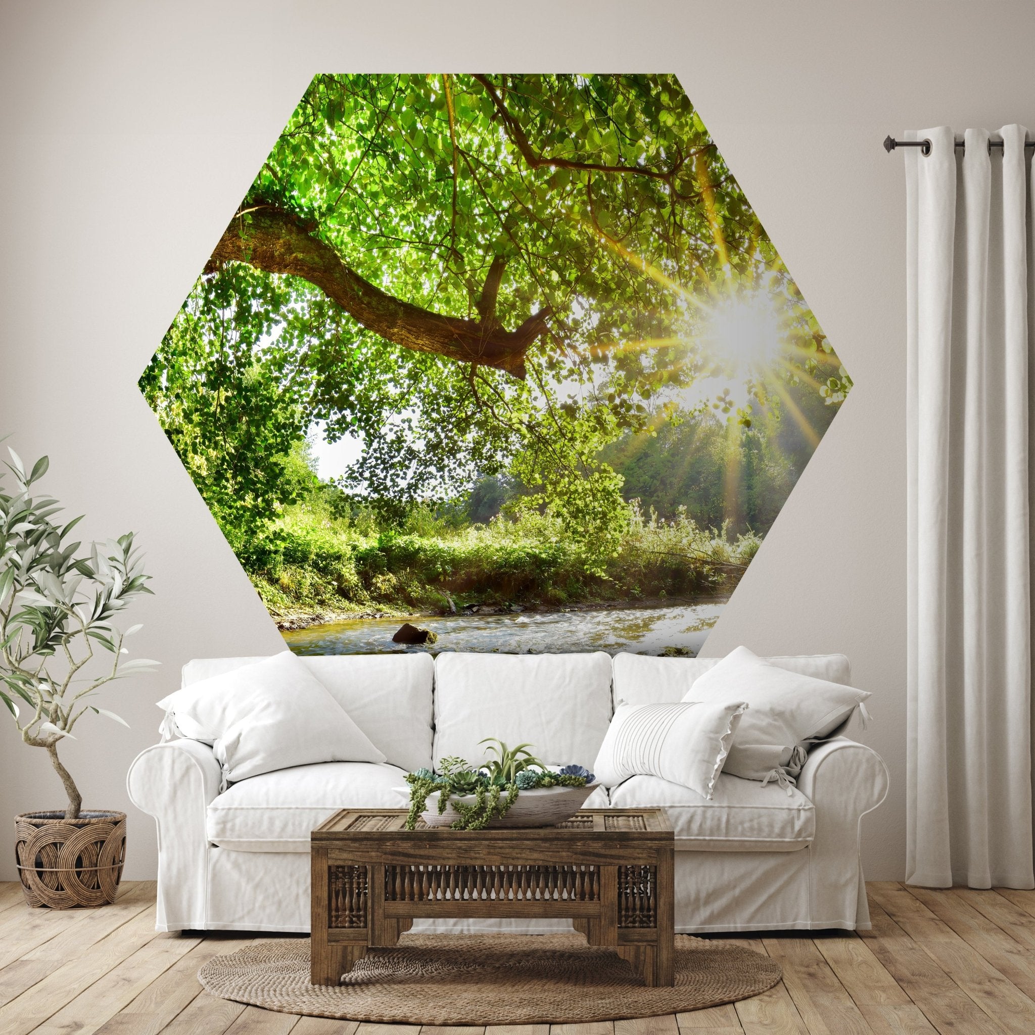 Hexagon-Fototapete Wald mit Fluss M0061 - Bild 1 Hexagon-Fototapete Wald mit Fluss M0061 - Bild 1