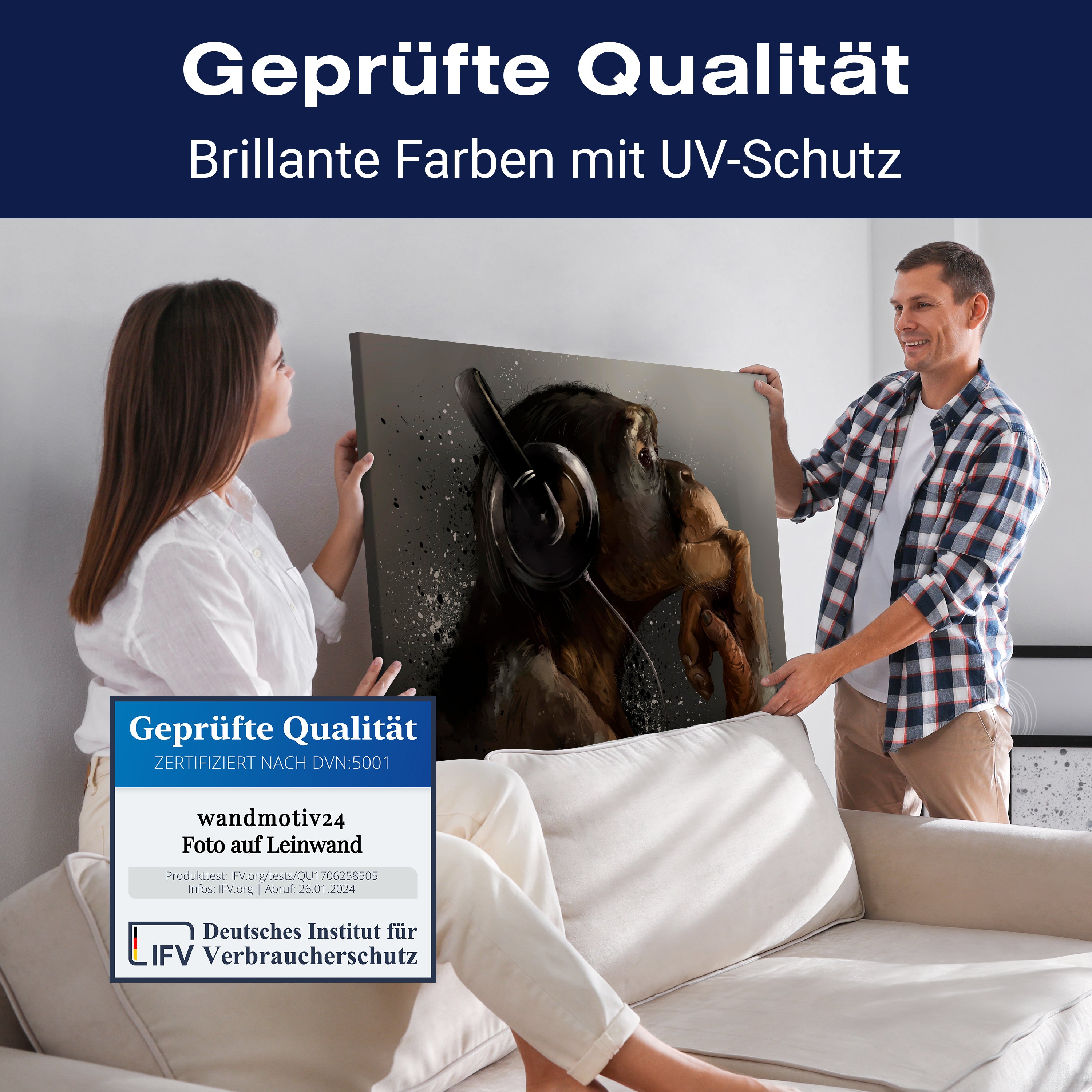 Leinwandbild Tiere, Querformat, Affe Kopfhörer M0099 kaufen - Bild 4