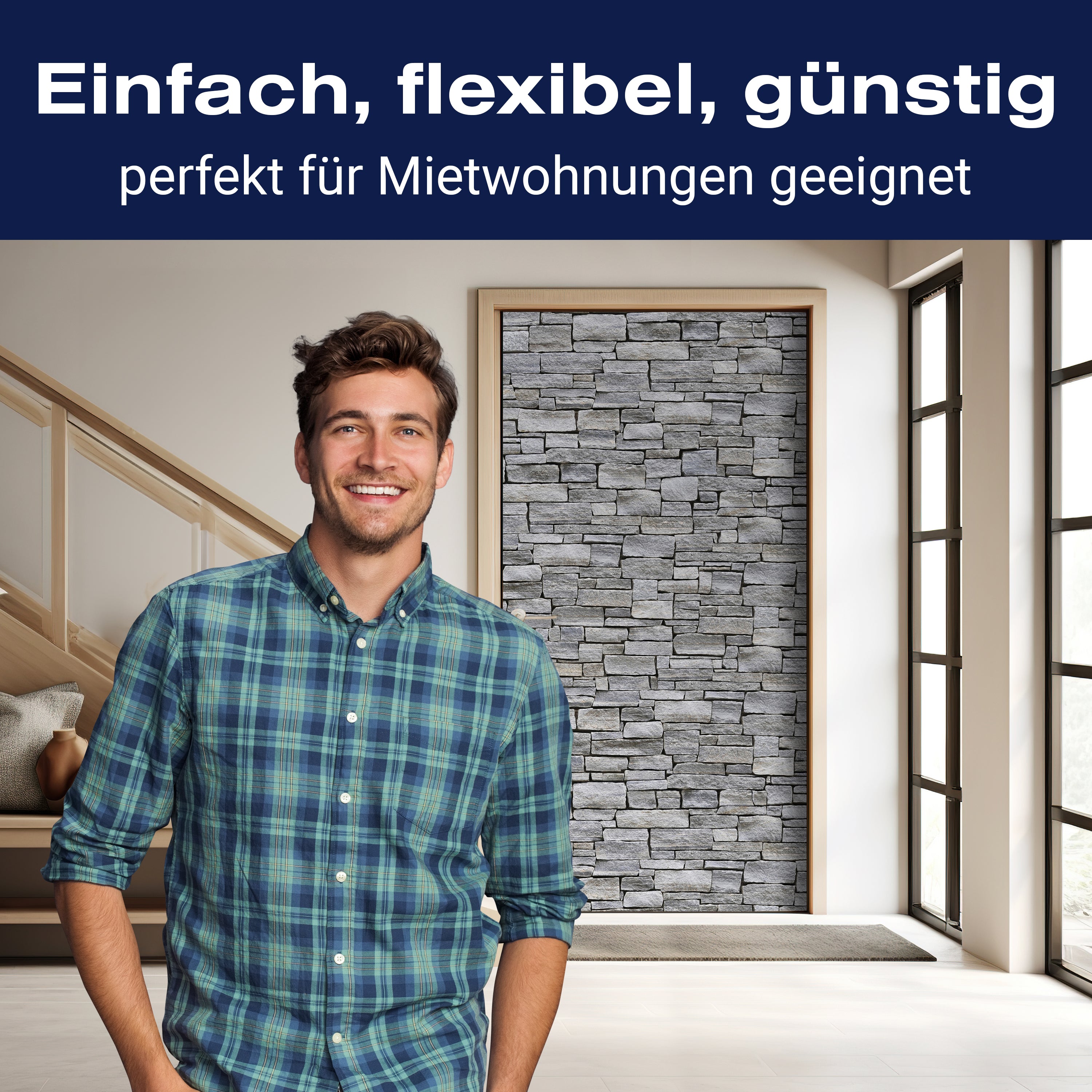 Türtapete Grober Stein Grau M0311 - Bild 3 Türtapete Grober Stein Grau M0311 - Bild 3