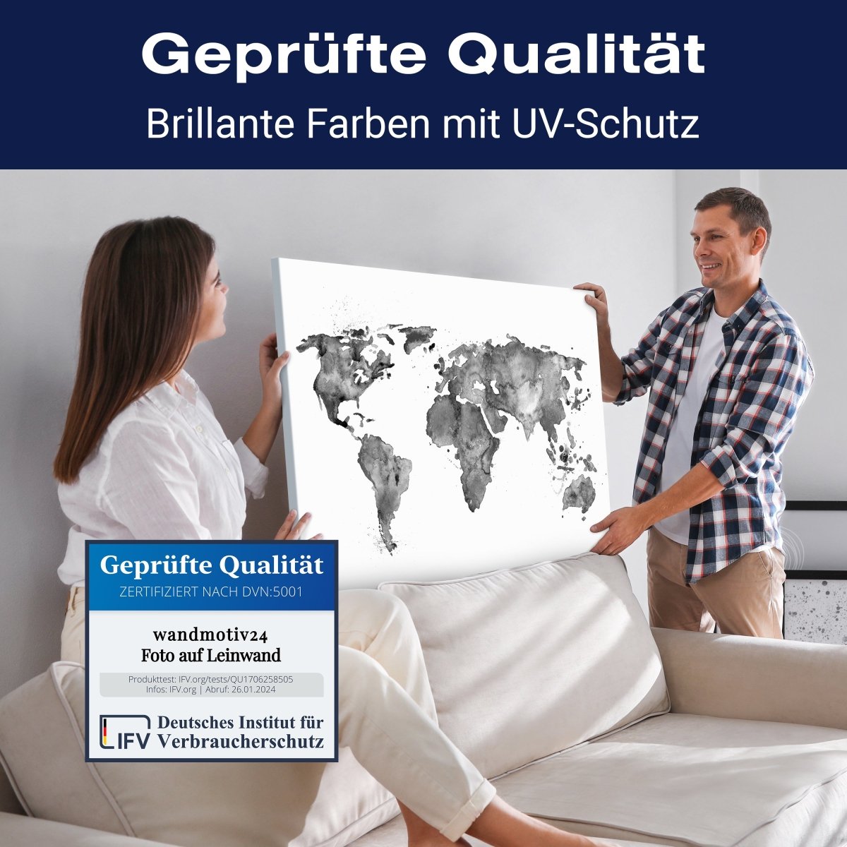 Leinwandbild Schwarz-Weiß, Weltkarte M0542 kaufen - Bild 4 Leinwandbild Schwarz-Weiß, Weltkarte M0542 kaufen - Bild 4