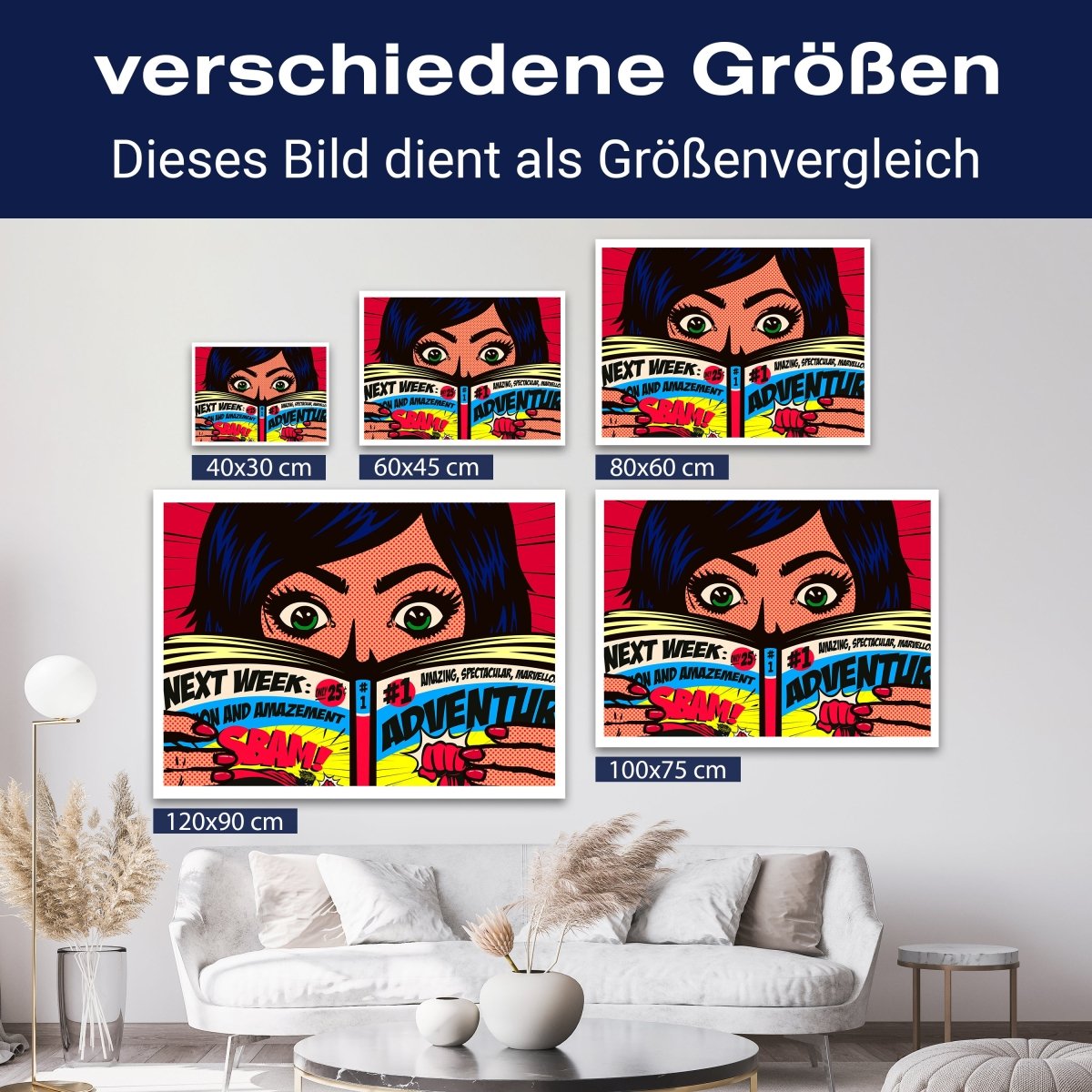 Leinwandbild Pop Art Stil, Frau, Comic, Querformat M0668 kaufen - Bild 8 Leinwandbild Pop Art Stil, Frau, Comic, Querformat M0668 kaufen - Bild 8