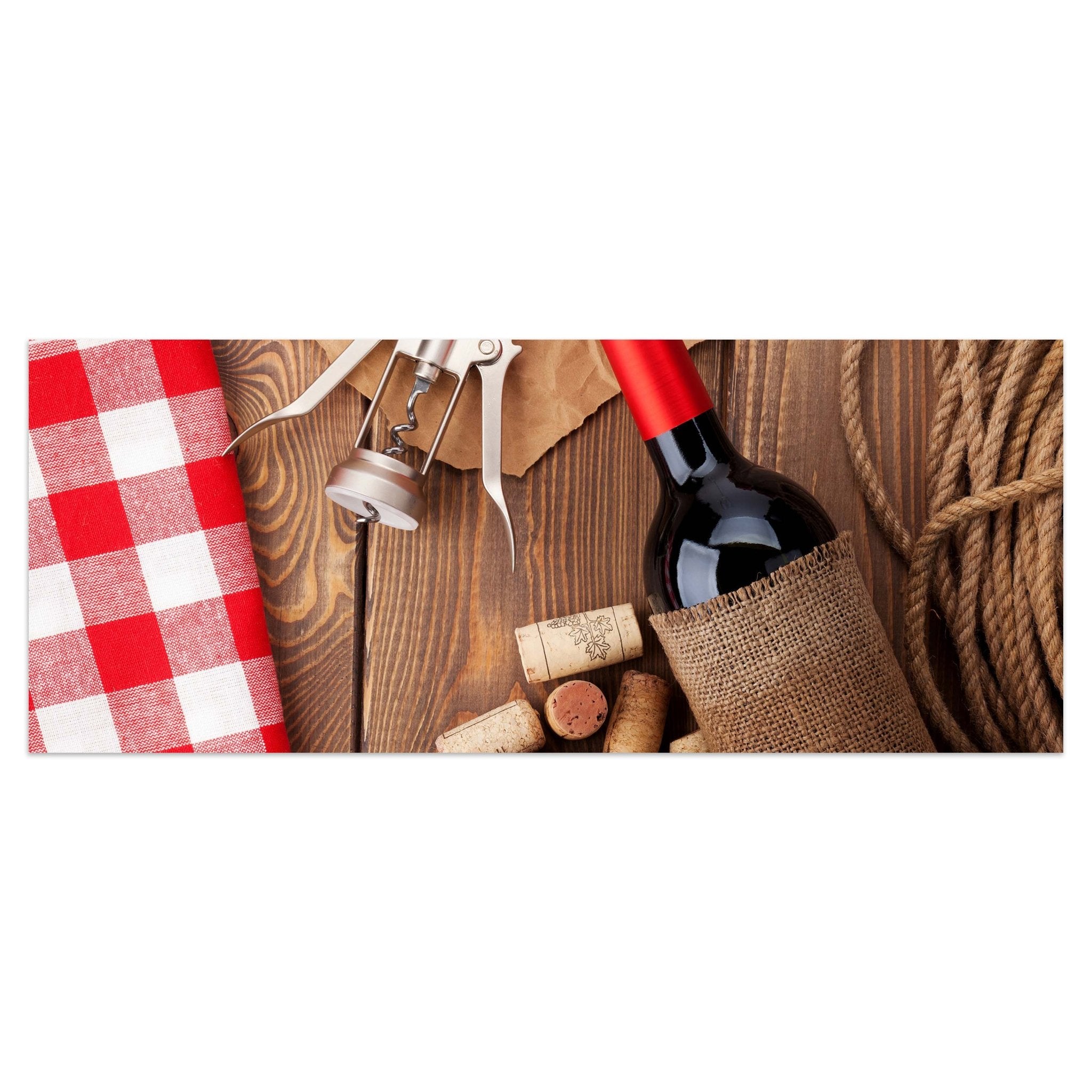 Leinwandbild Rotweinflasche, Schüssel mit Korken und Korkenzieher M0832 kaufen - Bild 1