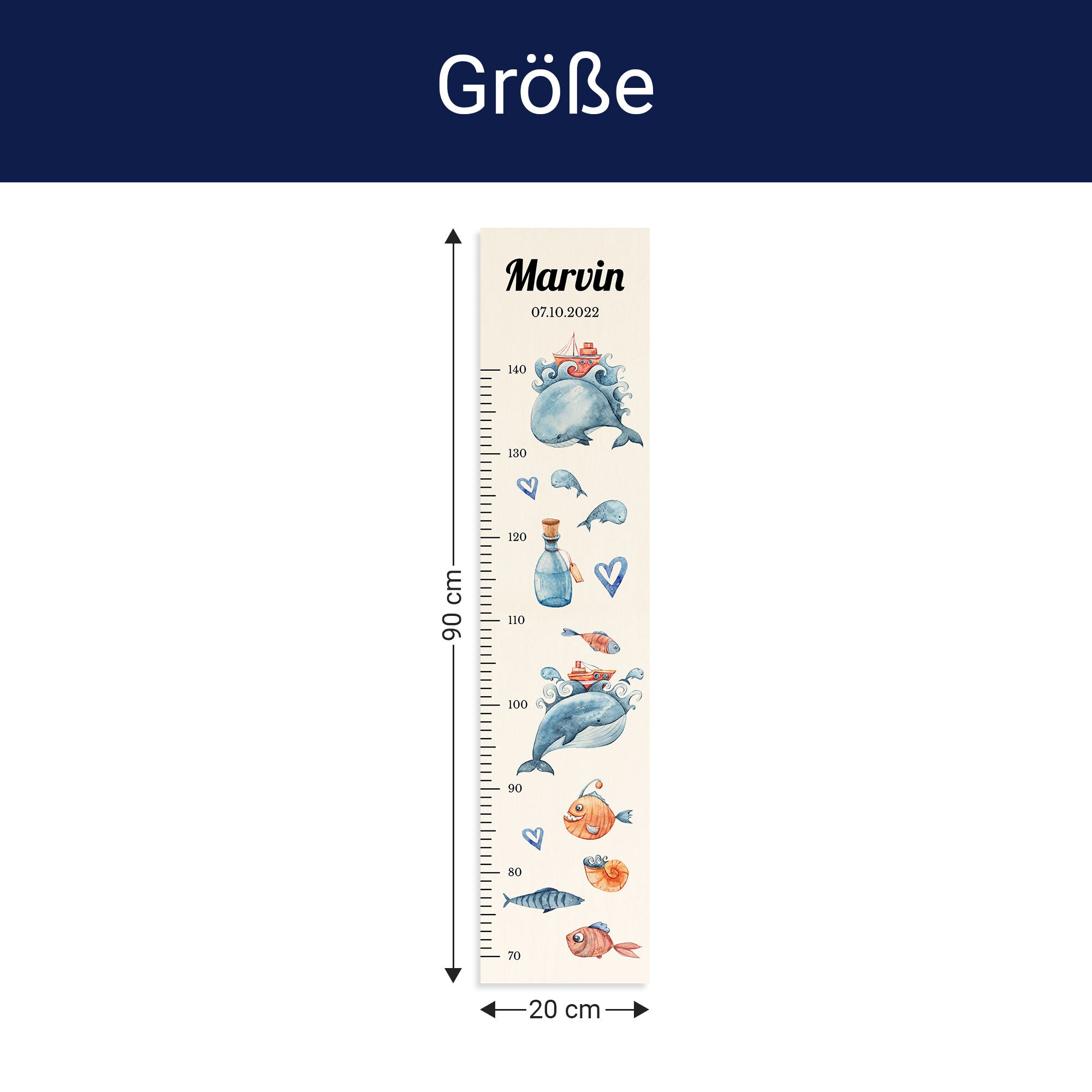 Größe der Messlatte - Breite: 20cm, Höhe 90cm, Tiefe: 1,2cm Größe der Messlatte - Breite: 20cm, Höhe 90cm, Tiefe: 1,2cm