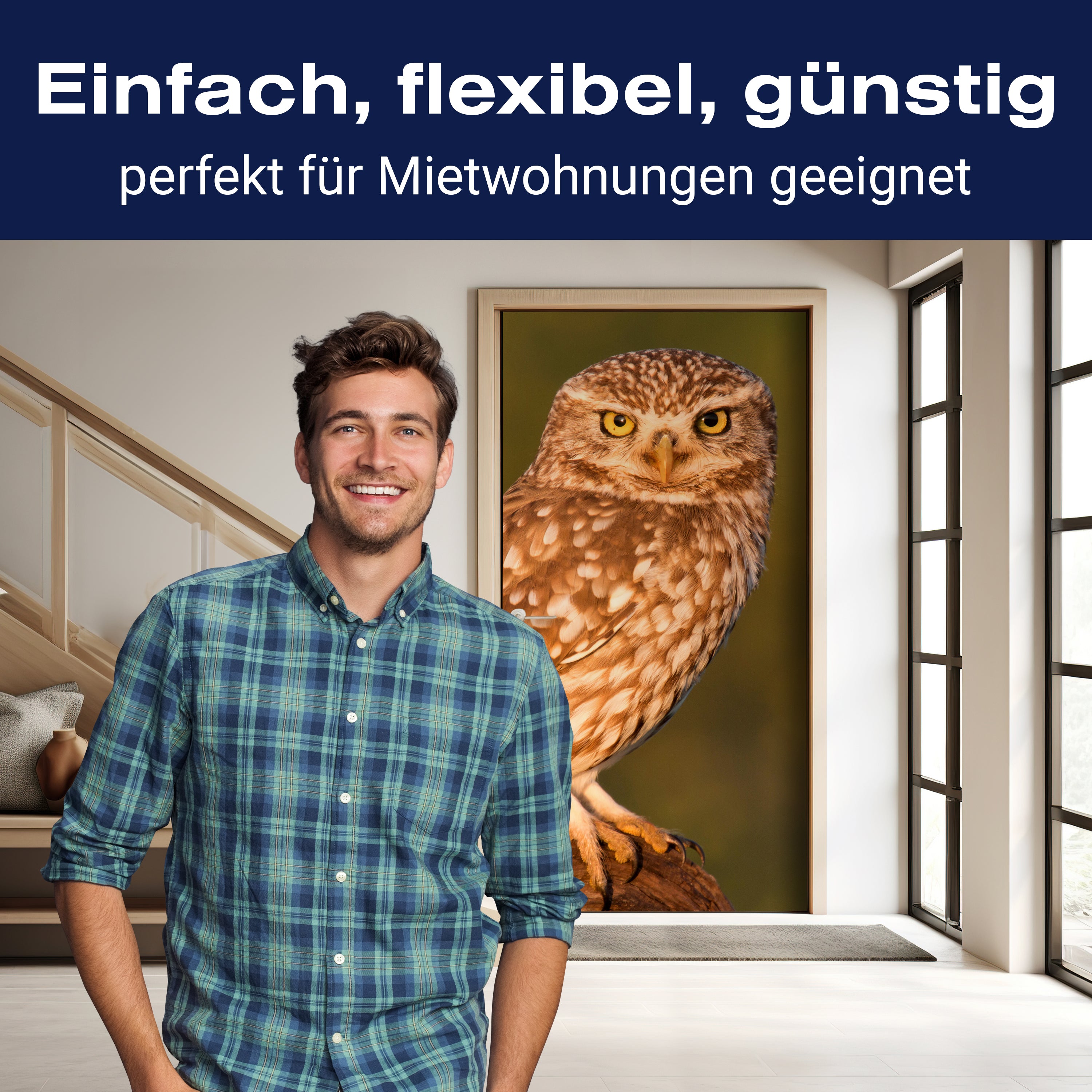 Türtapete Kleine Eule auf einem Baumstamm M1026 - Bild 3 Türtapete Kleine Eule auf einem Baumstamm M1026 - Bild 3