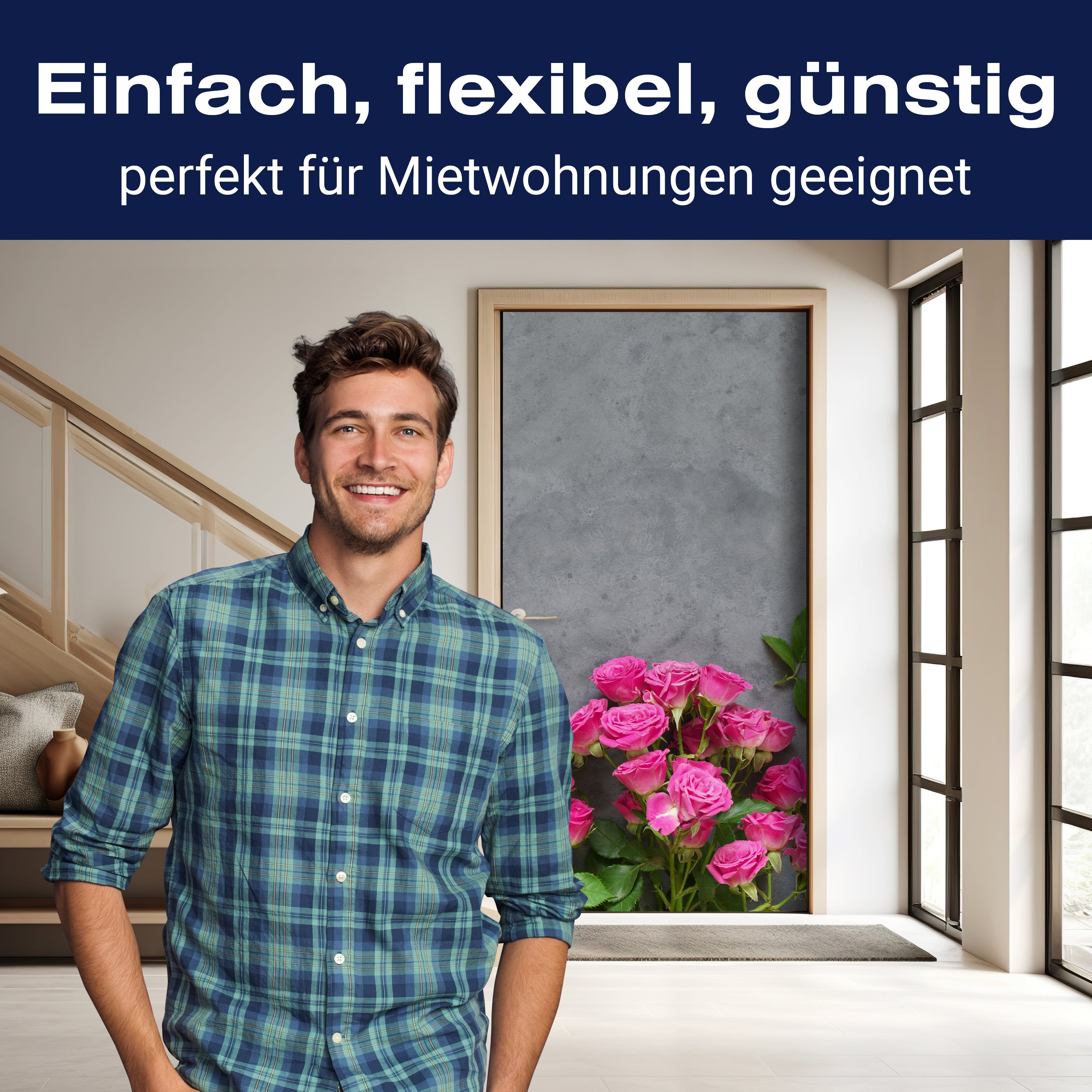 Türtapete Rosa Rosen auf dunkelgrauem Hintergrund M1033 - Bild 3 Türtapete Rosa Rosen auf dunkelgrauem Hintergrund M1033 - Bild 3