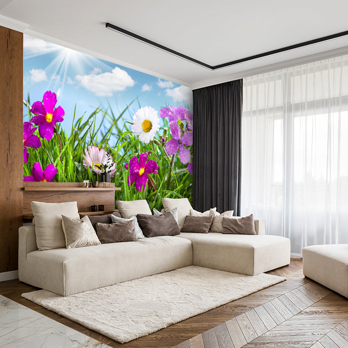 Fototapete Blühende Wiese unter blauem Himmel M1044 - Bild 1 Fototapete Blühende Wiese unter blauem Himmel M1044 - Bild 1