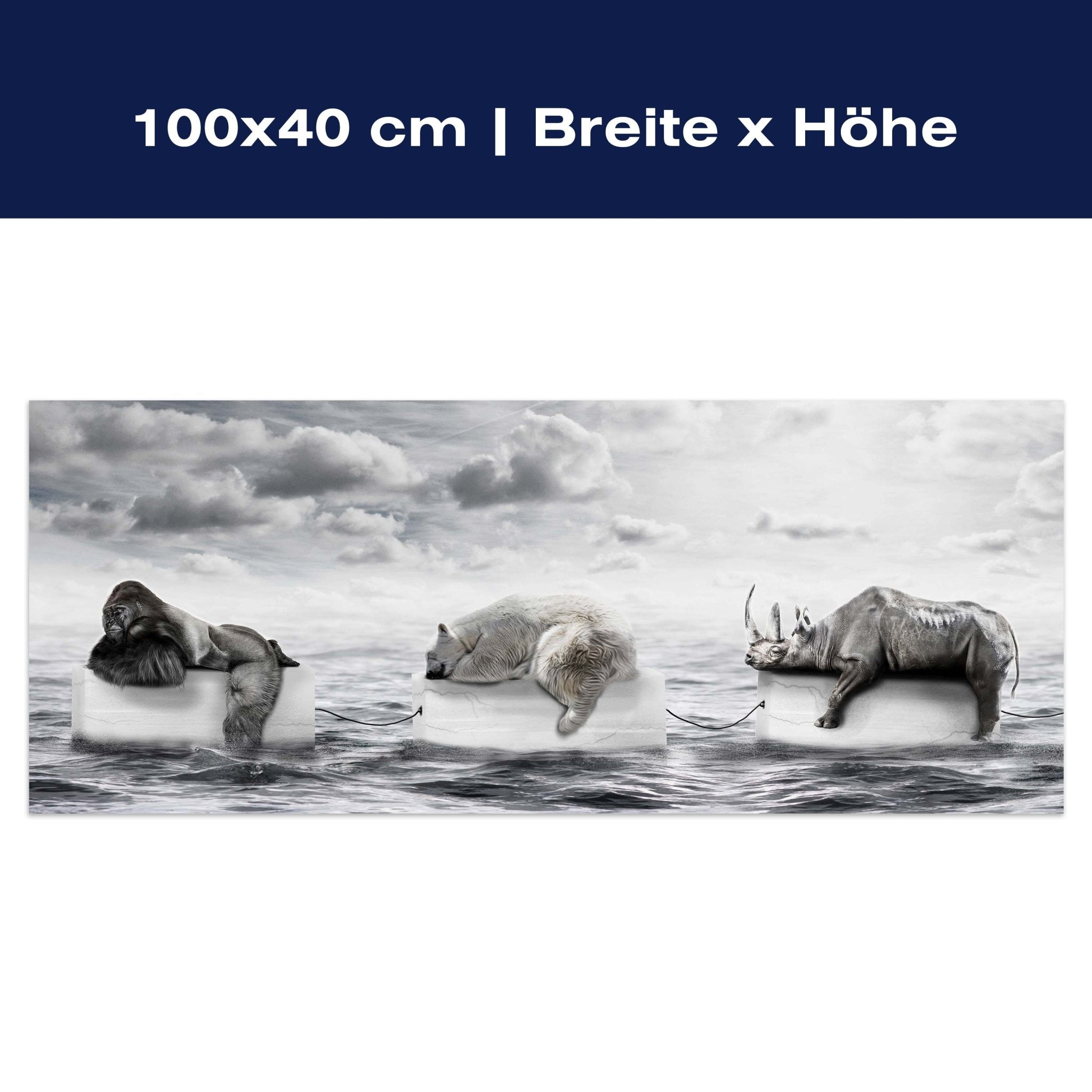 Leinwandbild Gorilla & Eisbär auf Eis, Meer, Klima M1070 Leinwandbild Gorilla & Eisbär auf Eis, Meer, Klima M1070