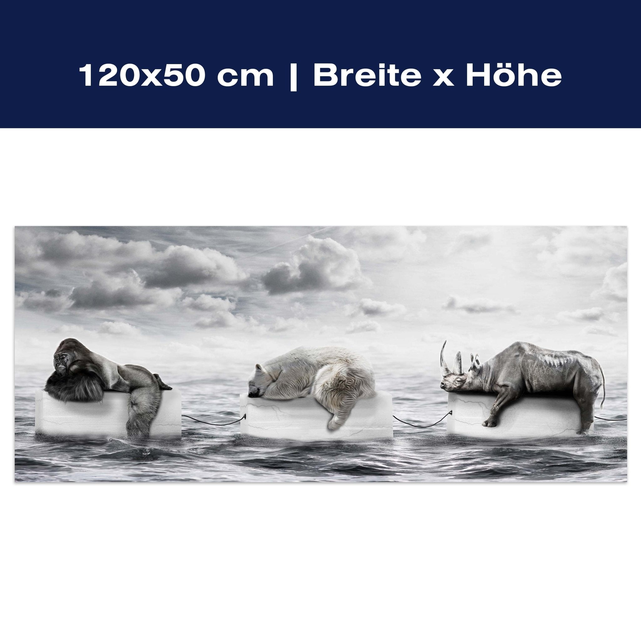 Leinwandbild Gorilla & Eisbär auf Eis, Meer, Klima M1070 Leinwandbild Gorilla & Eisbär auf Eis, Meer, Klima M1070