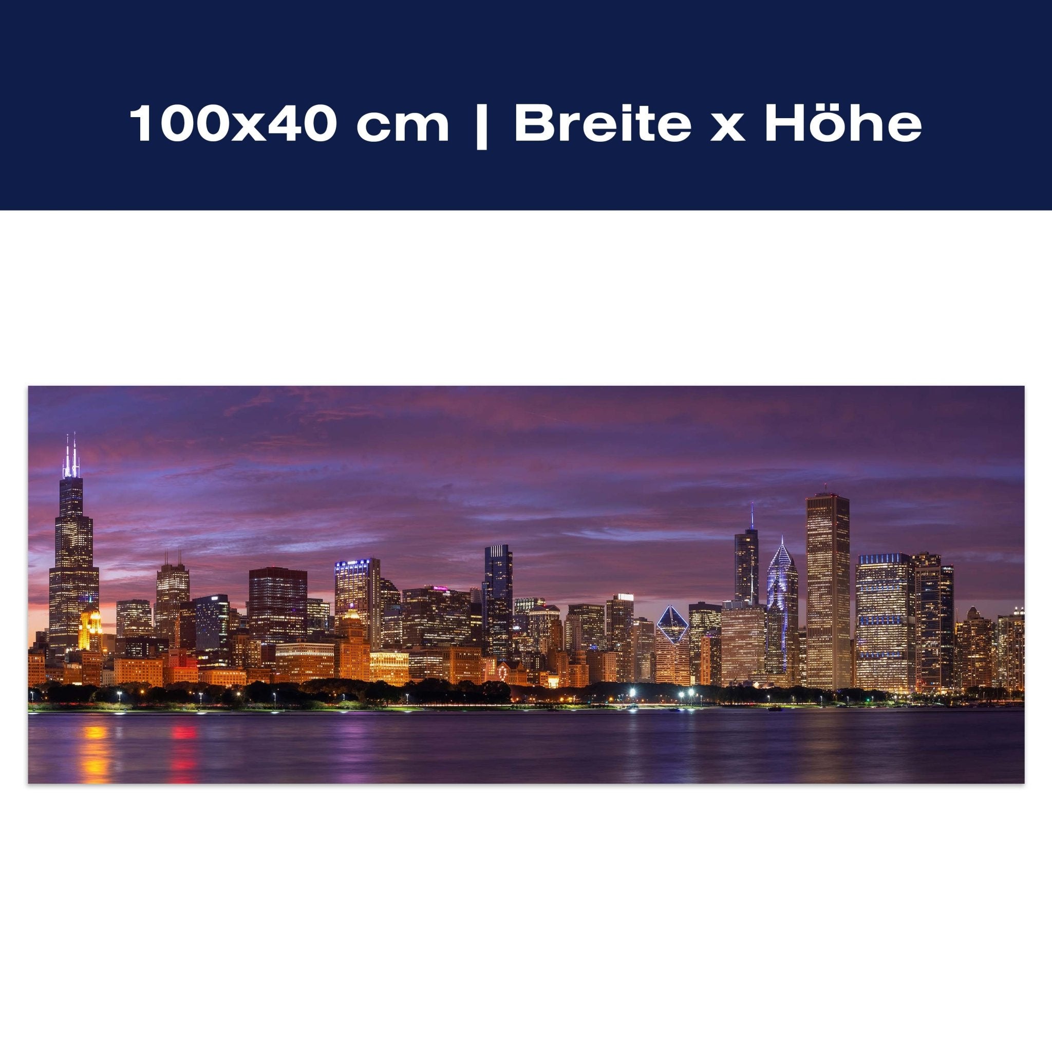 Leinwandbild Chicago bei Nacht, USA, Skyline, See M1091 Leinwandbild Chicago bei Nacht, USA, Skyline, See M1091