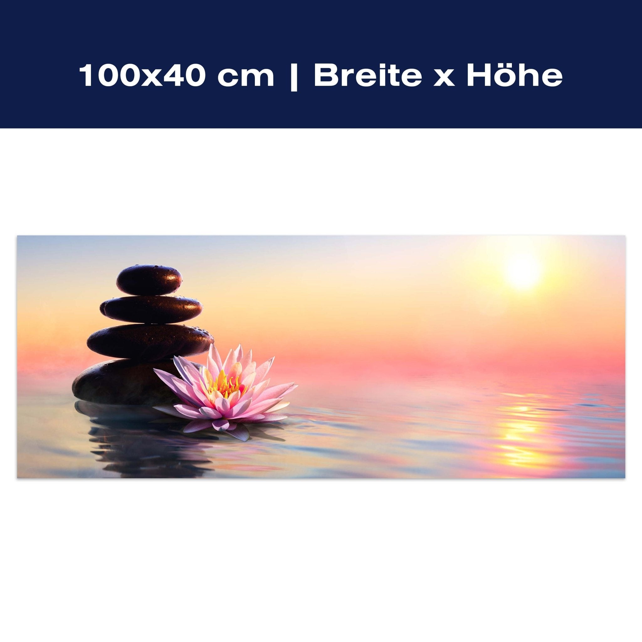 Leinwandbild Lotusblüte & Steine im Sonnenlicht, See M1105 Leinwandbild Lotusblüte & Steine im Sonnenlicht, See M1105