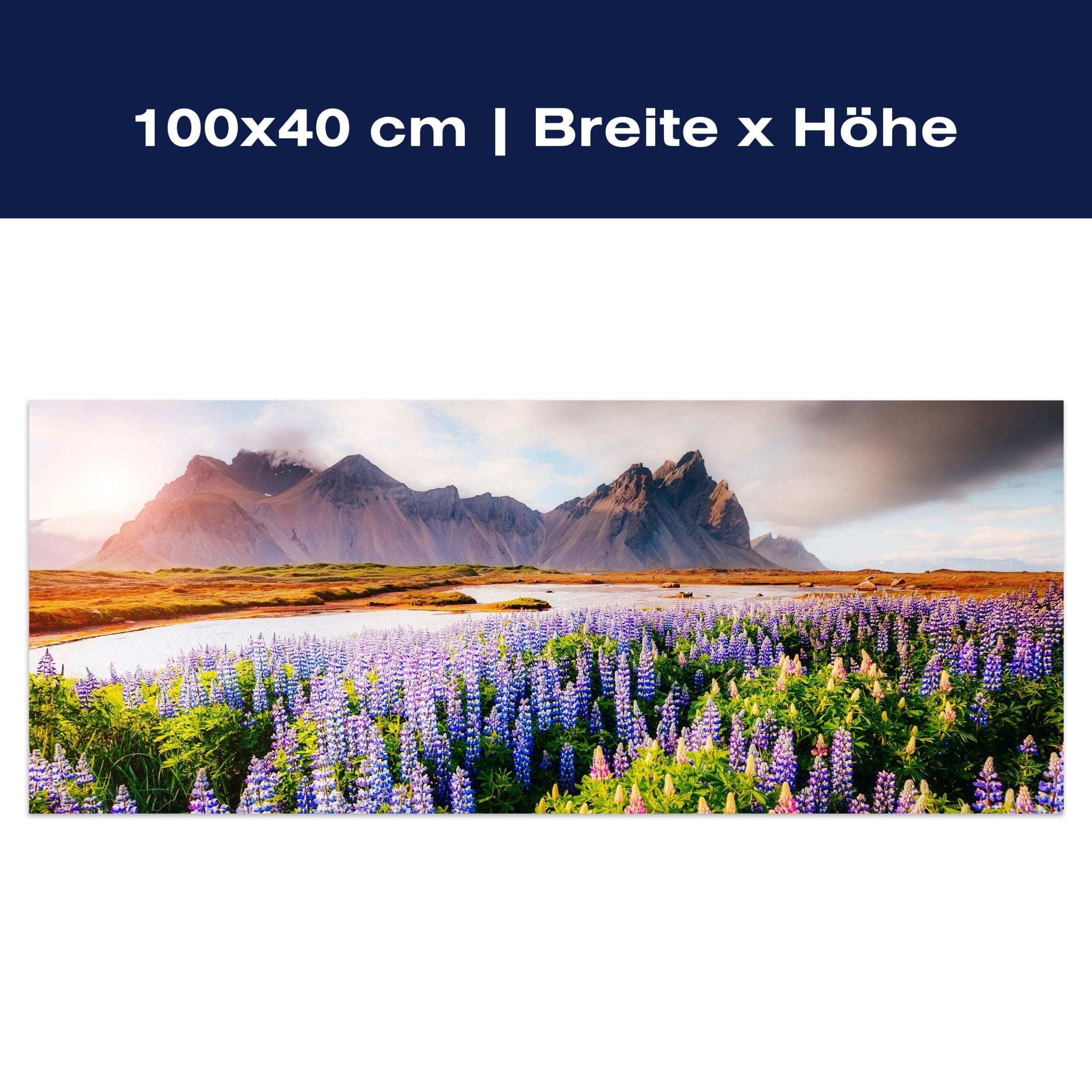Leinwandbild Berge Lupinen Landschaft See M1129 Leinwandbild Berge Lupinen Landschaft See M1129