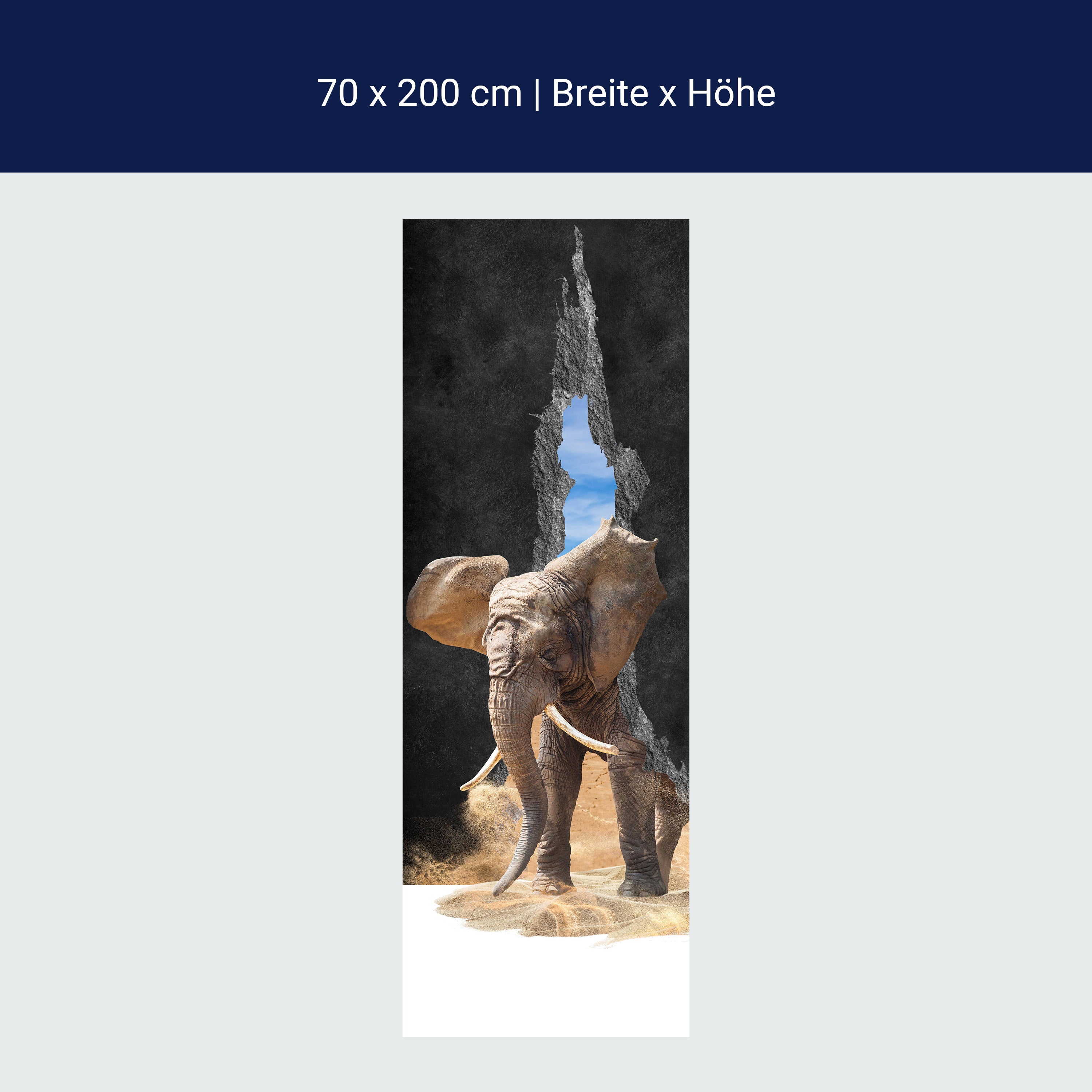 Türtapete Elefant Tür-durchbruch, Sand, Riss M1148 Türtapete Elefant Tür-durchbruch, Sand, Riss M1148