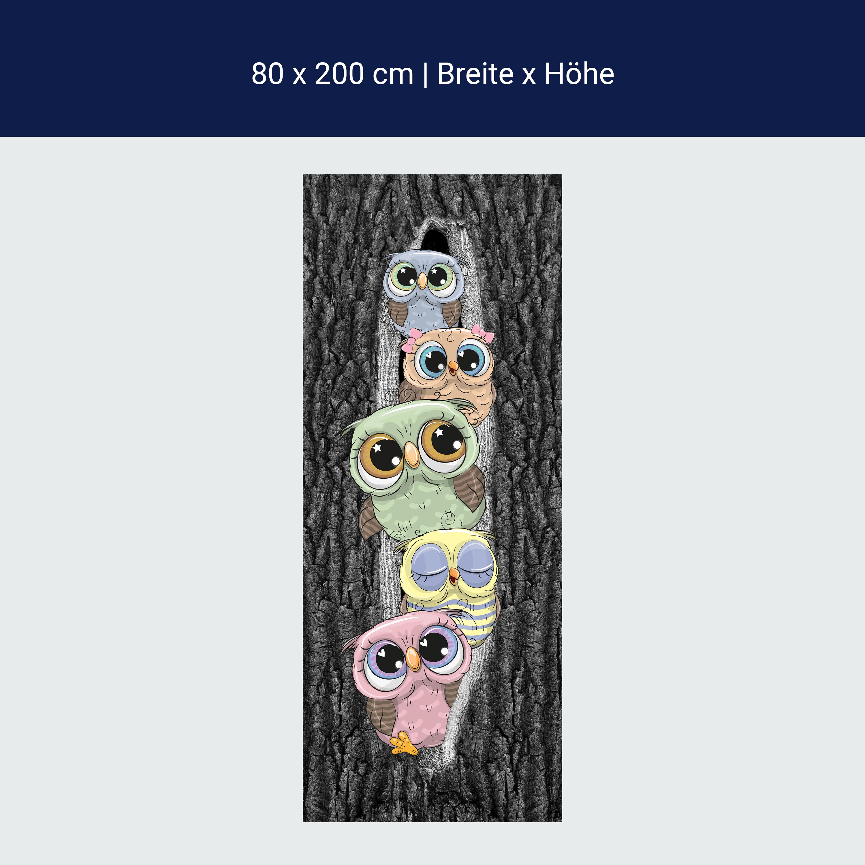Türtapete Comic Eulen im Baum-stamm, Natur, Vögel M1150 Türtapete Comic Eulen im Baum-stamm, Natur, Vögel M1150