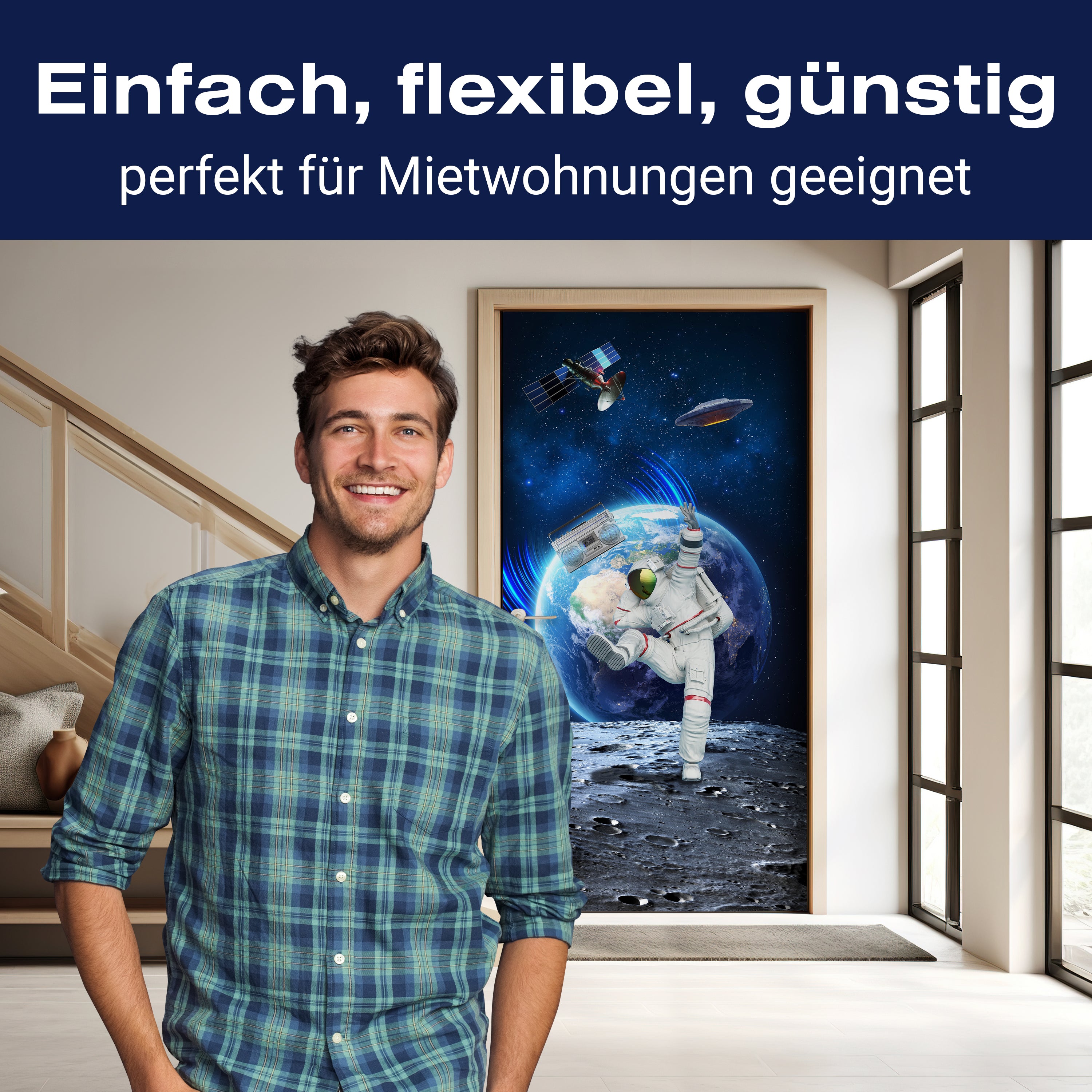 Türtapete tanzender Astronaut auf Mond, Weltraum M1151 - Bild 3 Türtapete tanzender Astronaut auf Mond, Weltraum M1151 - Bild 3