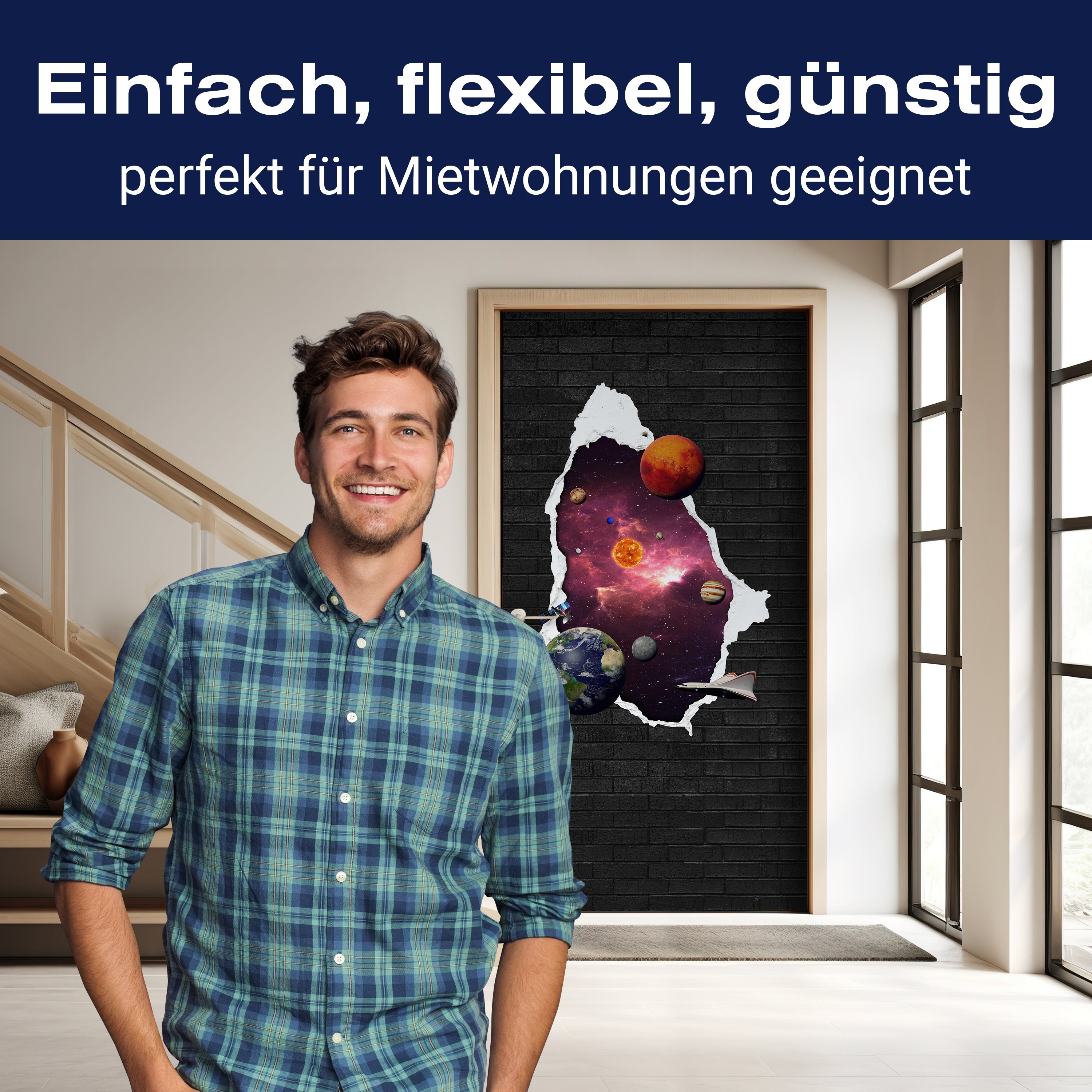 Türtapete Planeten im Weltall, Steinmauer, 3D M1153 - Bild 3 Türtapete Planeten im Weltall, Steinmauer, 3D M1153 - Bild 3